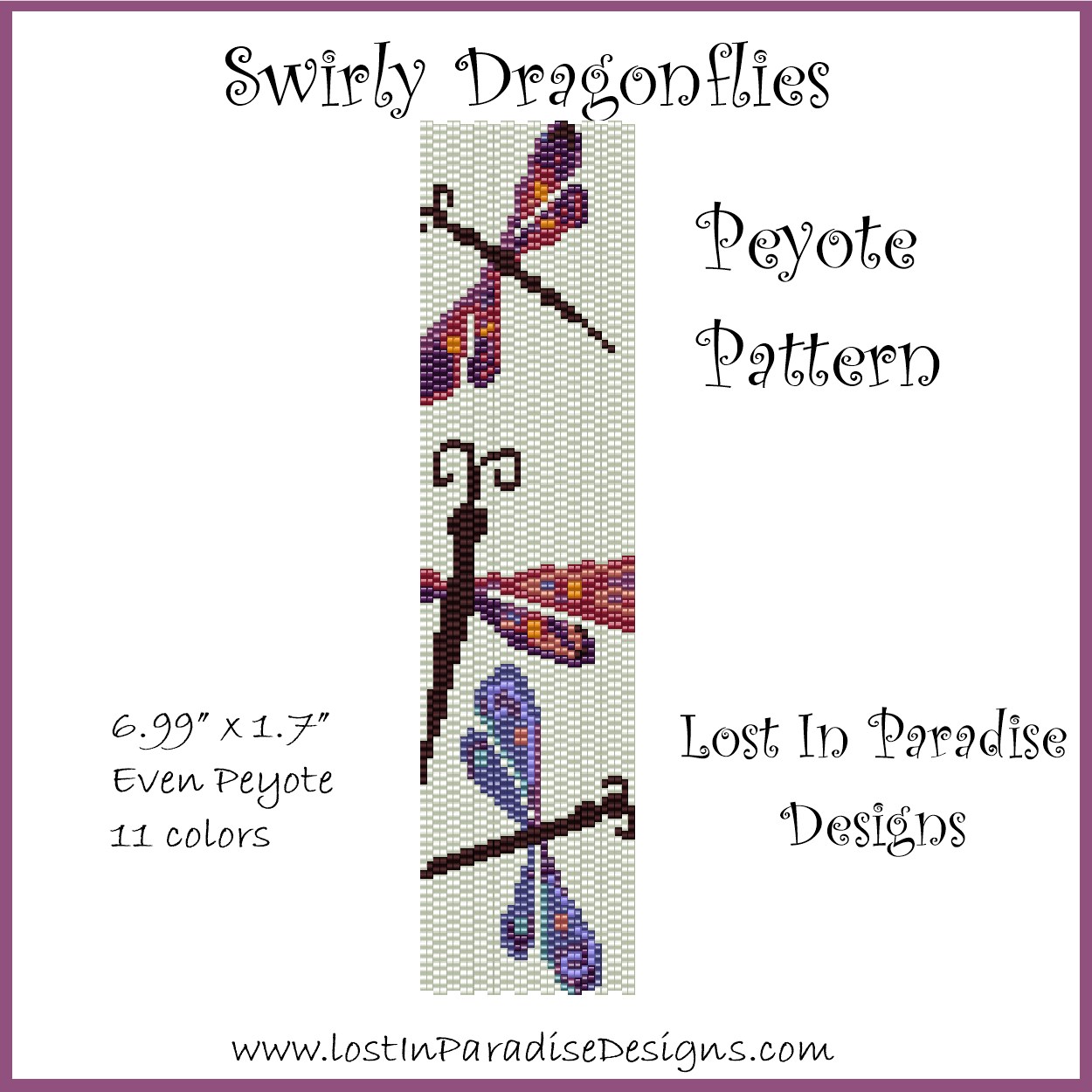Swirly Dragonflies Peyote Bracelet Pattern