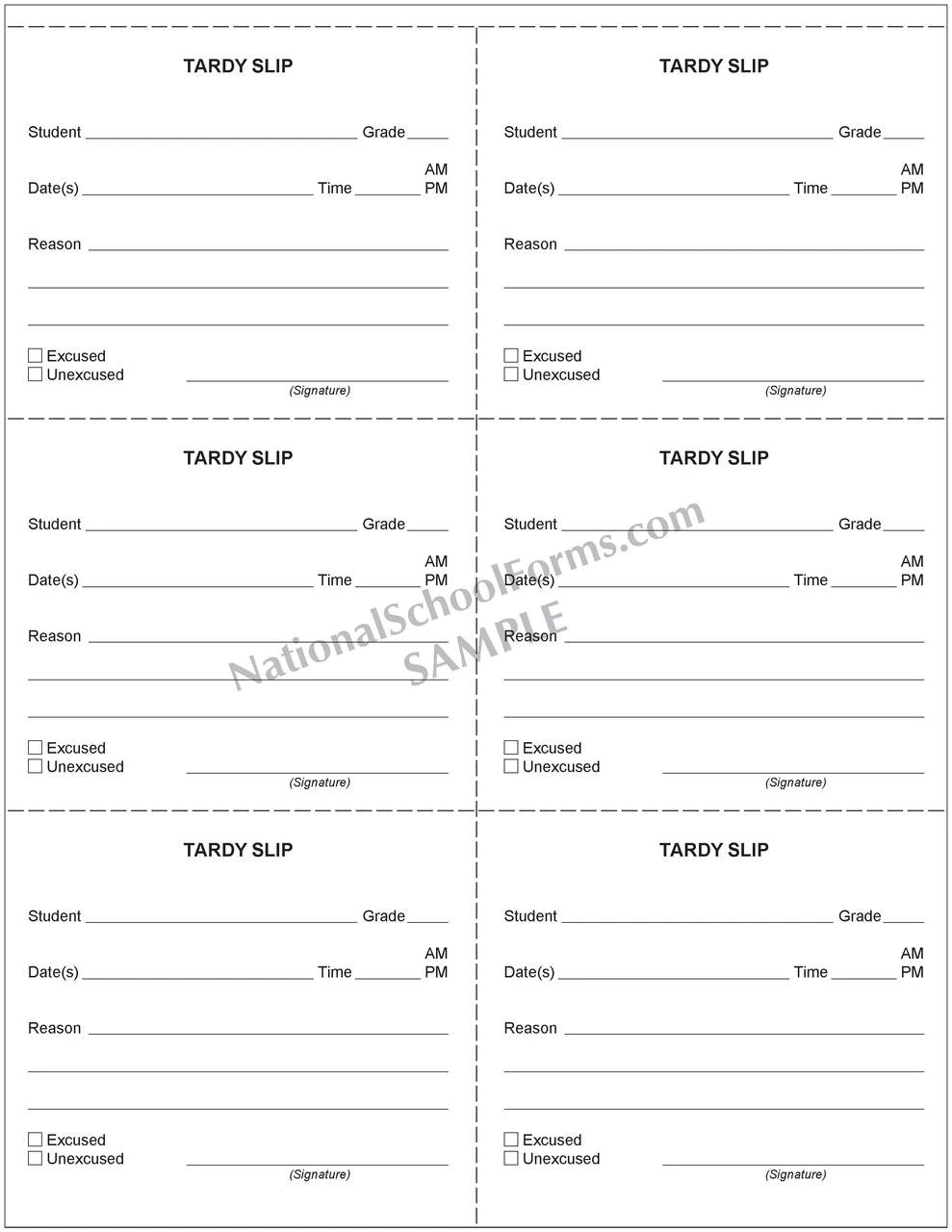 Tardy Slip Booklet 150 Slips Per Book