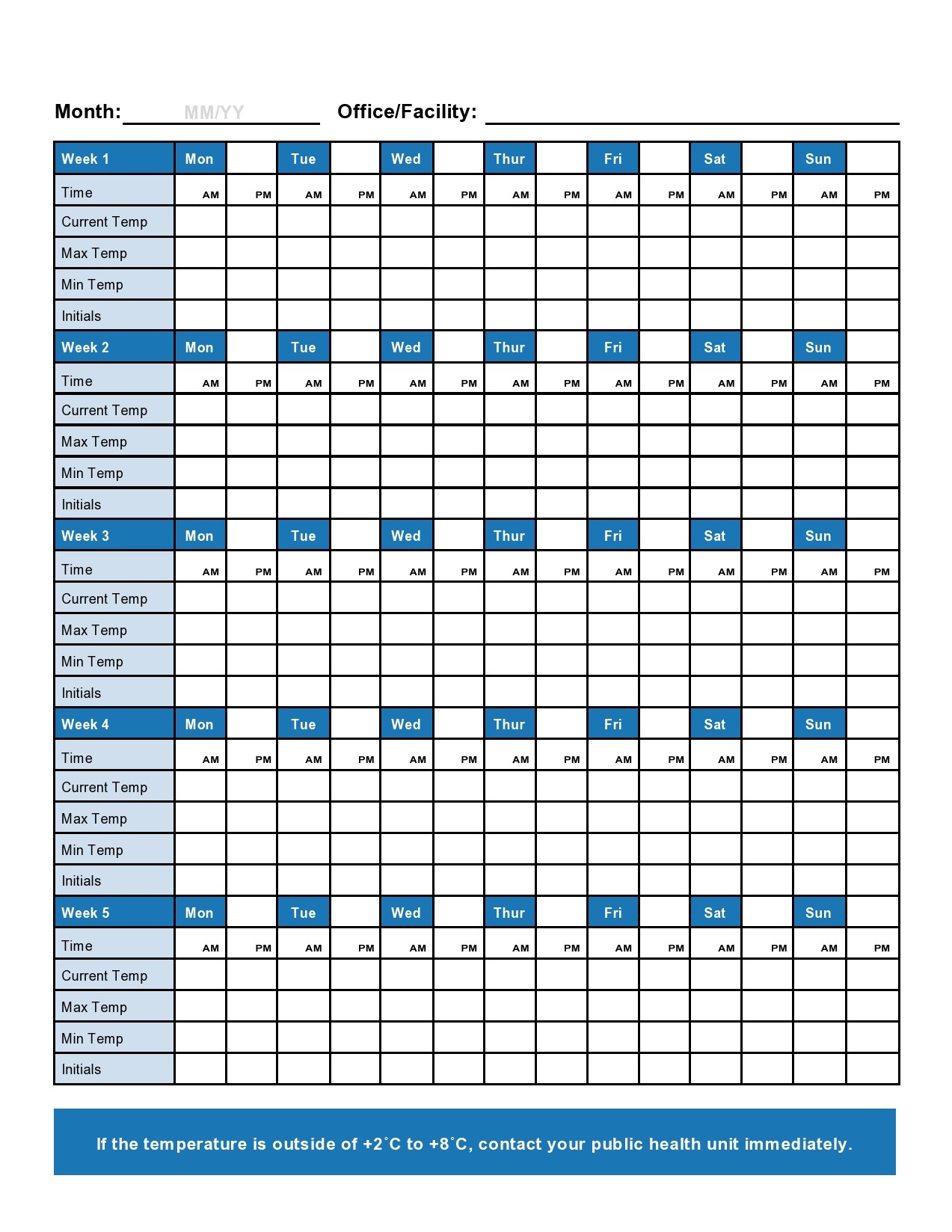 Temperature Log Sheet