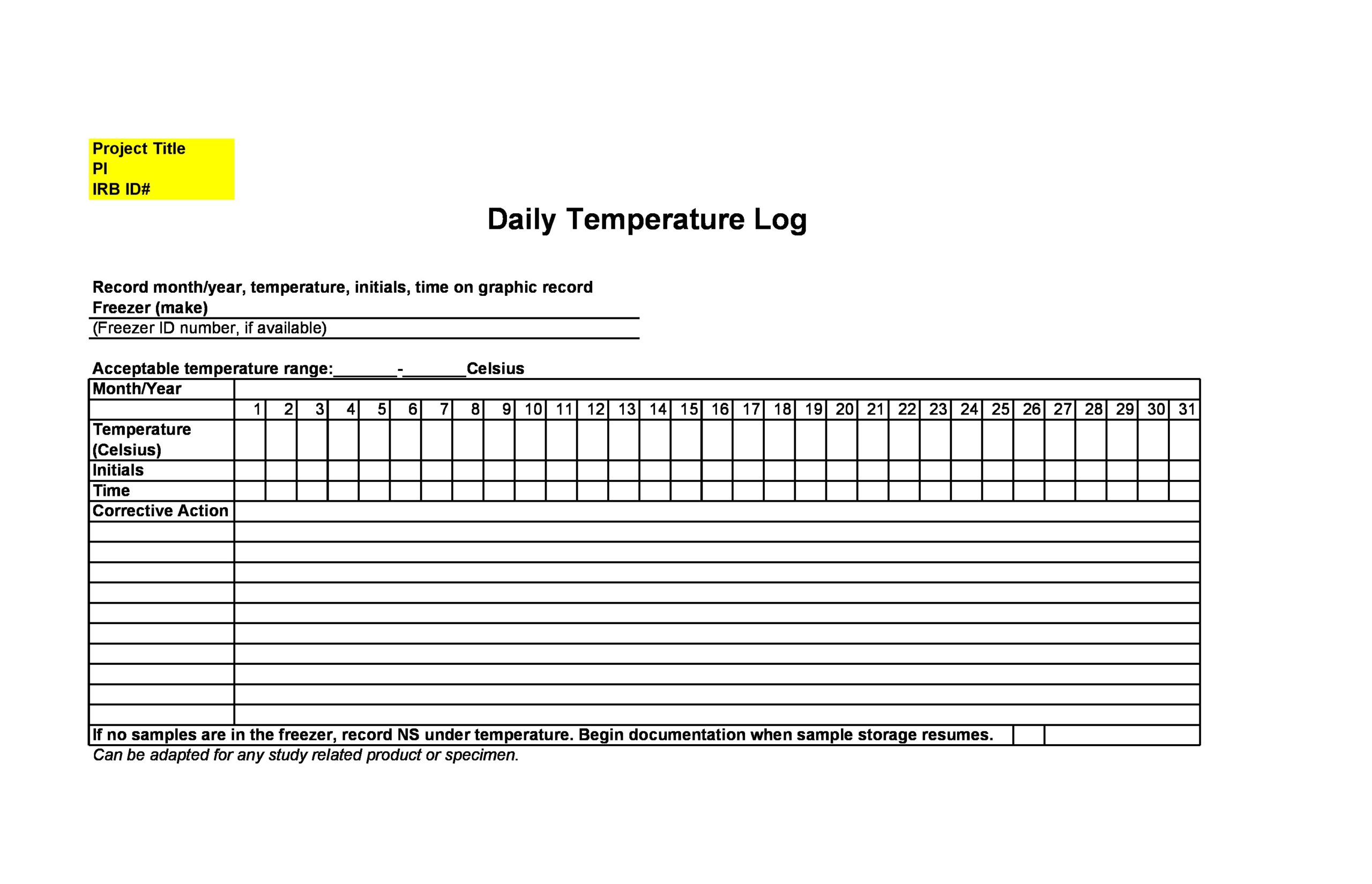 Temperature Log Sheet