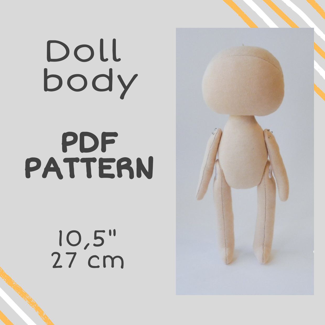 Textile Interior Doll Body Pdf Pattern Cute Tilda Doll Template