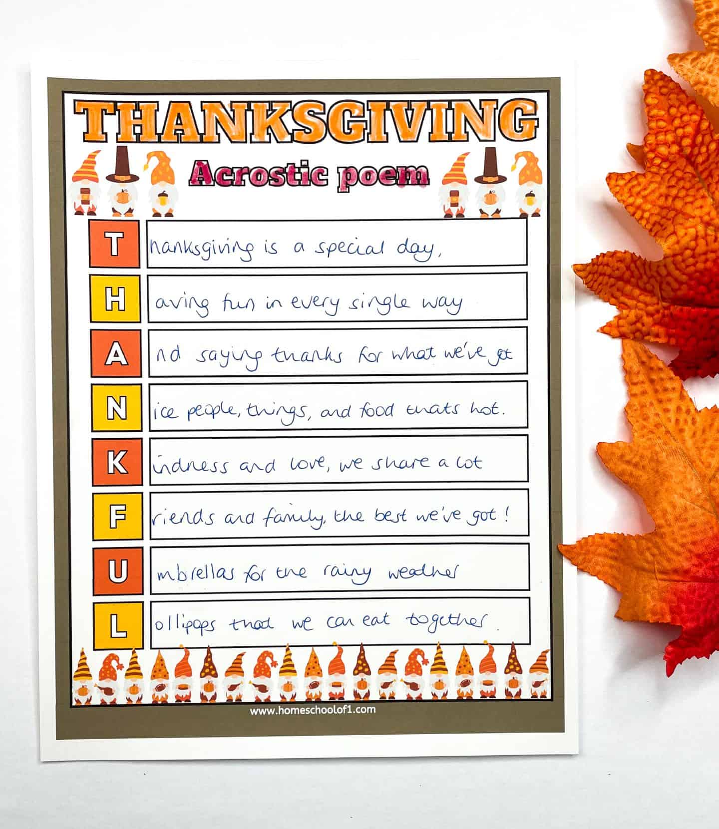 Thanksgiving Acrostic Poem