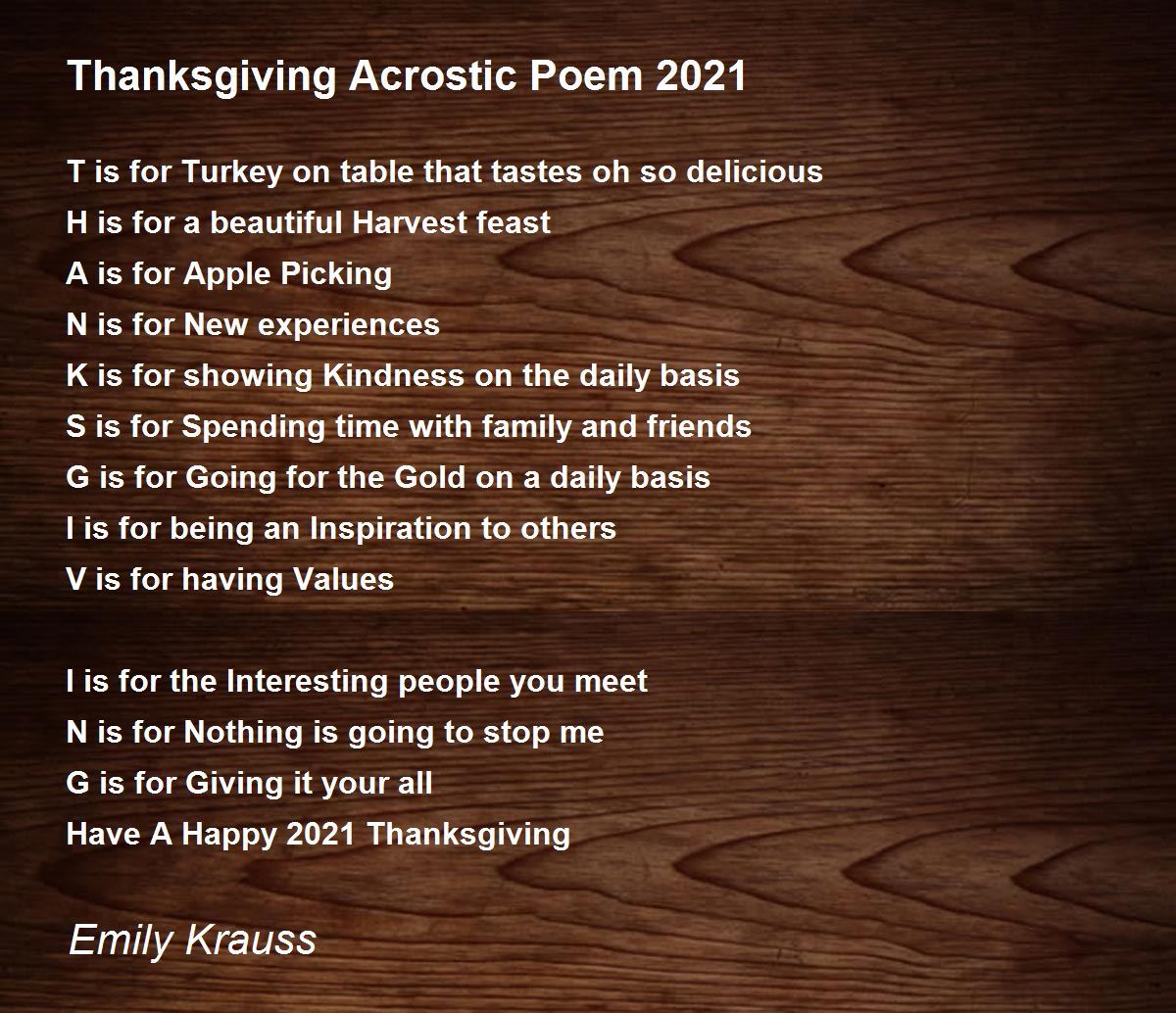 Thanksgiving Acrostic Poem 2021
