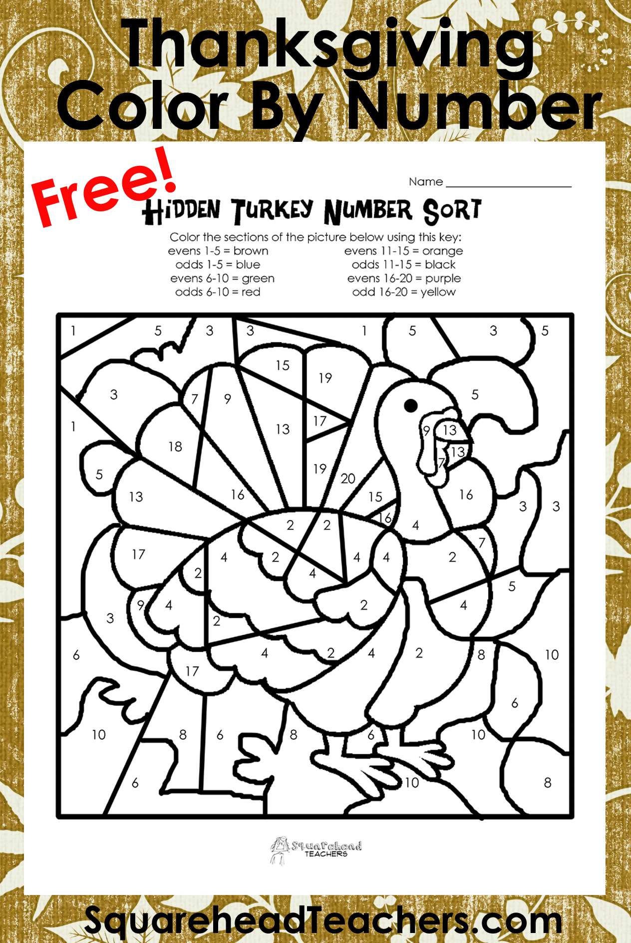 Thanksgiving Color By Number Oddevens Sort Thanksgiving Color By Number Oddevens Sort