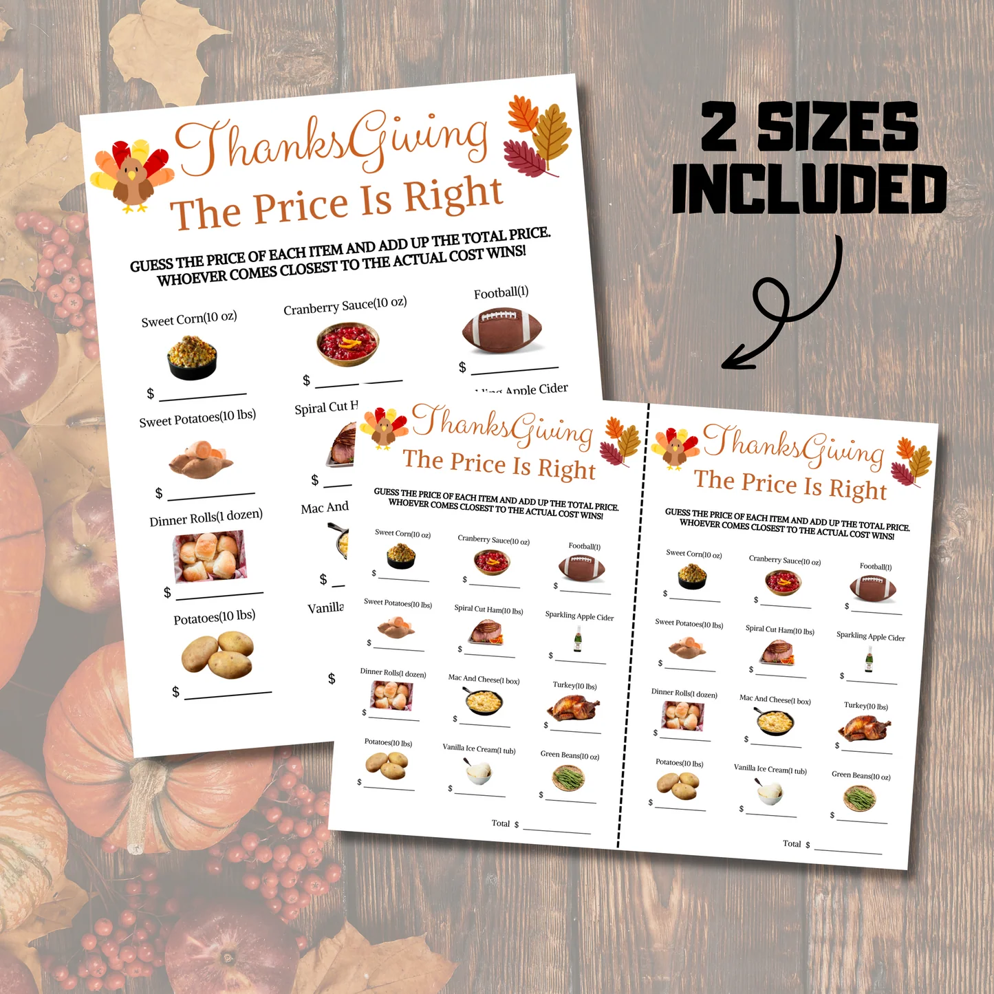 Thanksgiving Dinner Guess Price Game