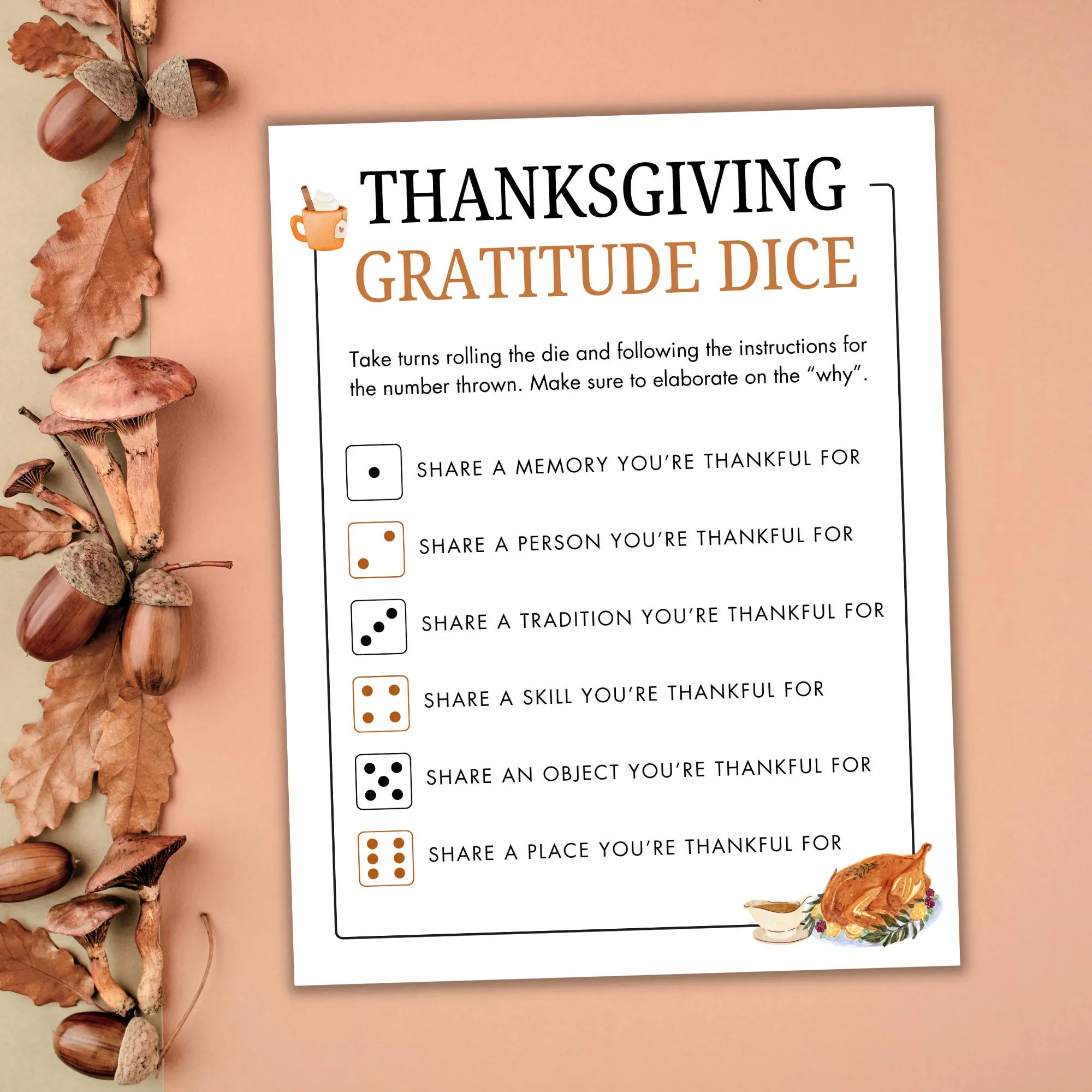 Thanksgiving Gratitude Dice Game