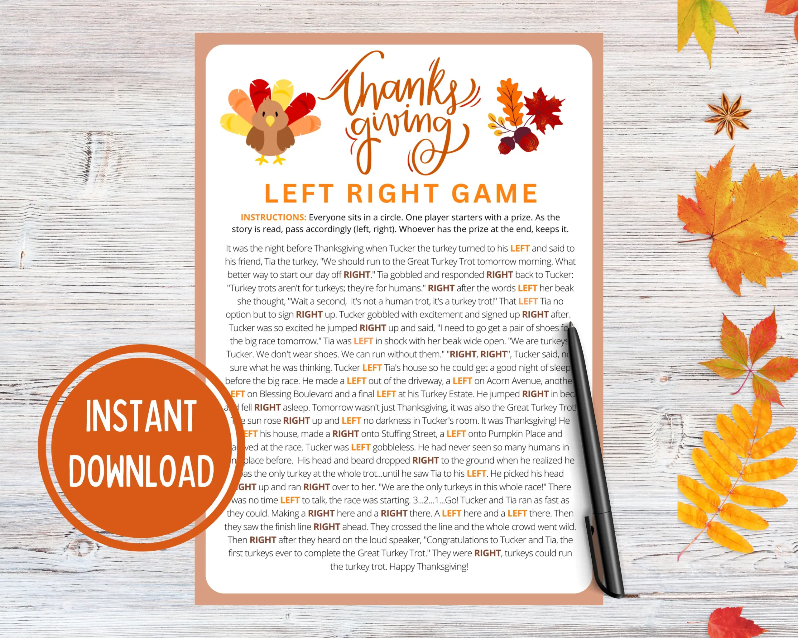 Thanksgiving Left Right Game