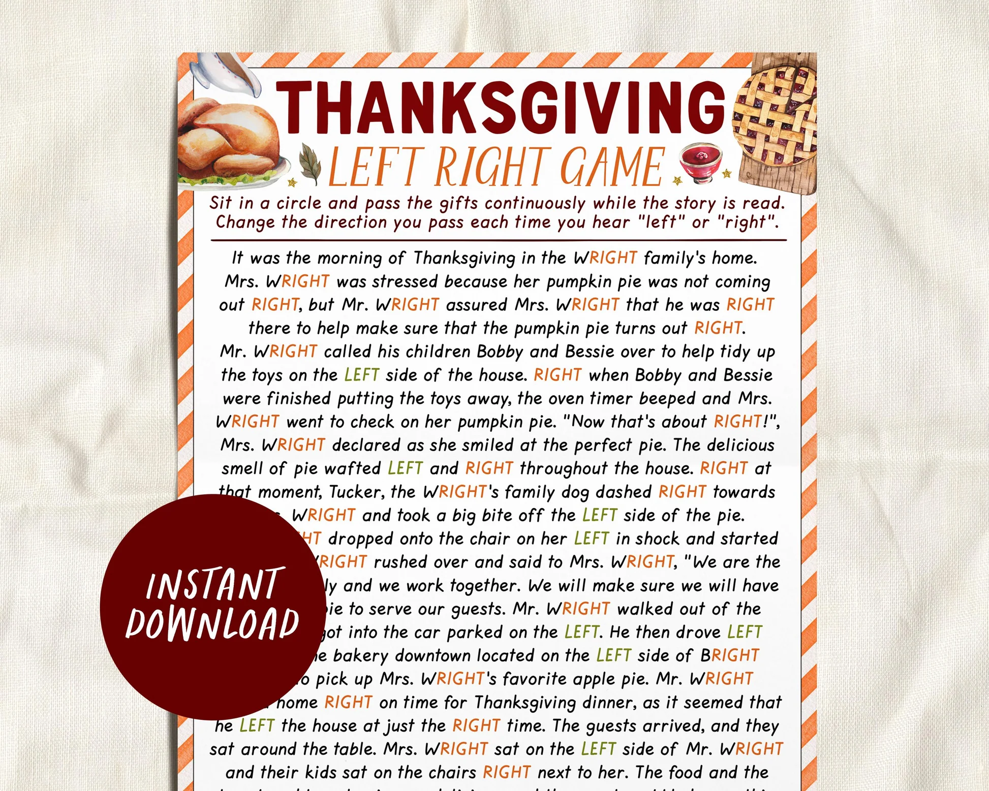 Thanksgiving Left Right Game Fall Left Right Story Pass The Gift Prize Exchange Game Autumn Pass The Present Game Family Reunion Office 387111251