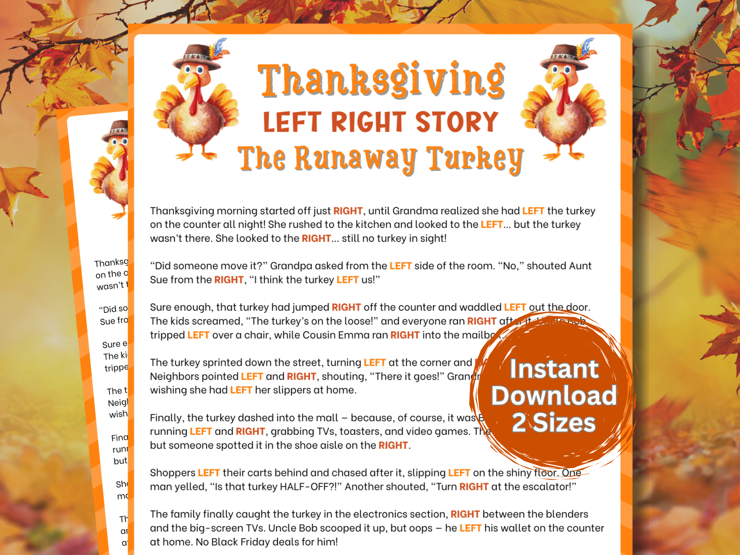 thanksgiving left right story printable