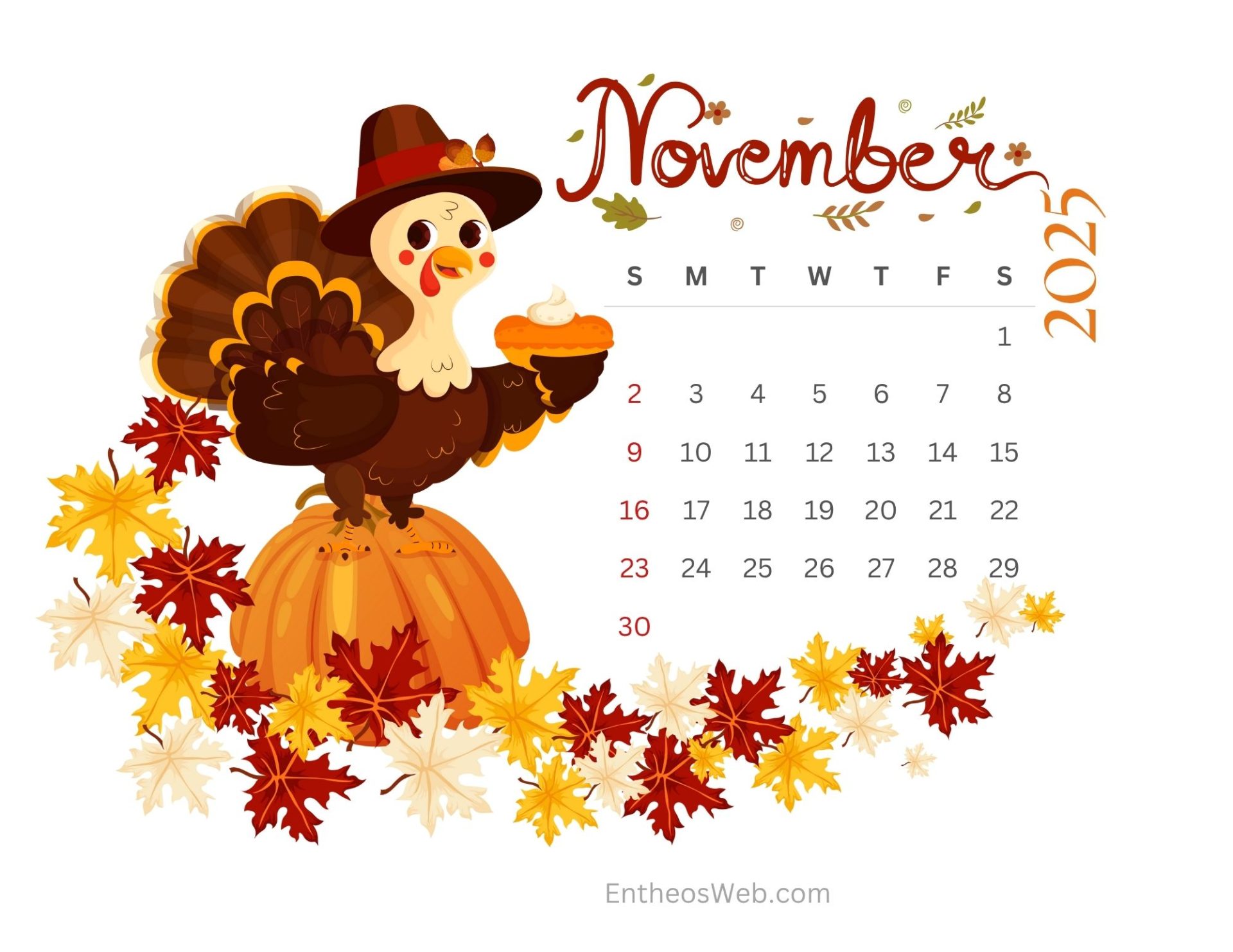 Thanksgiving November Printable Calendar