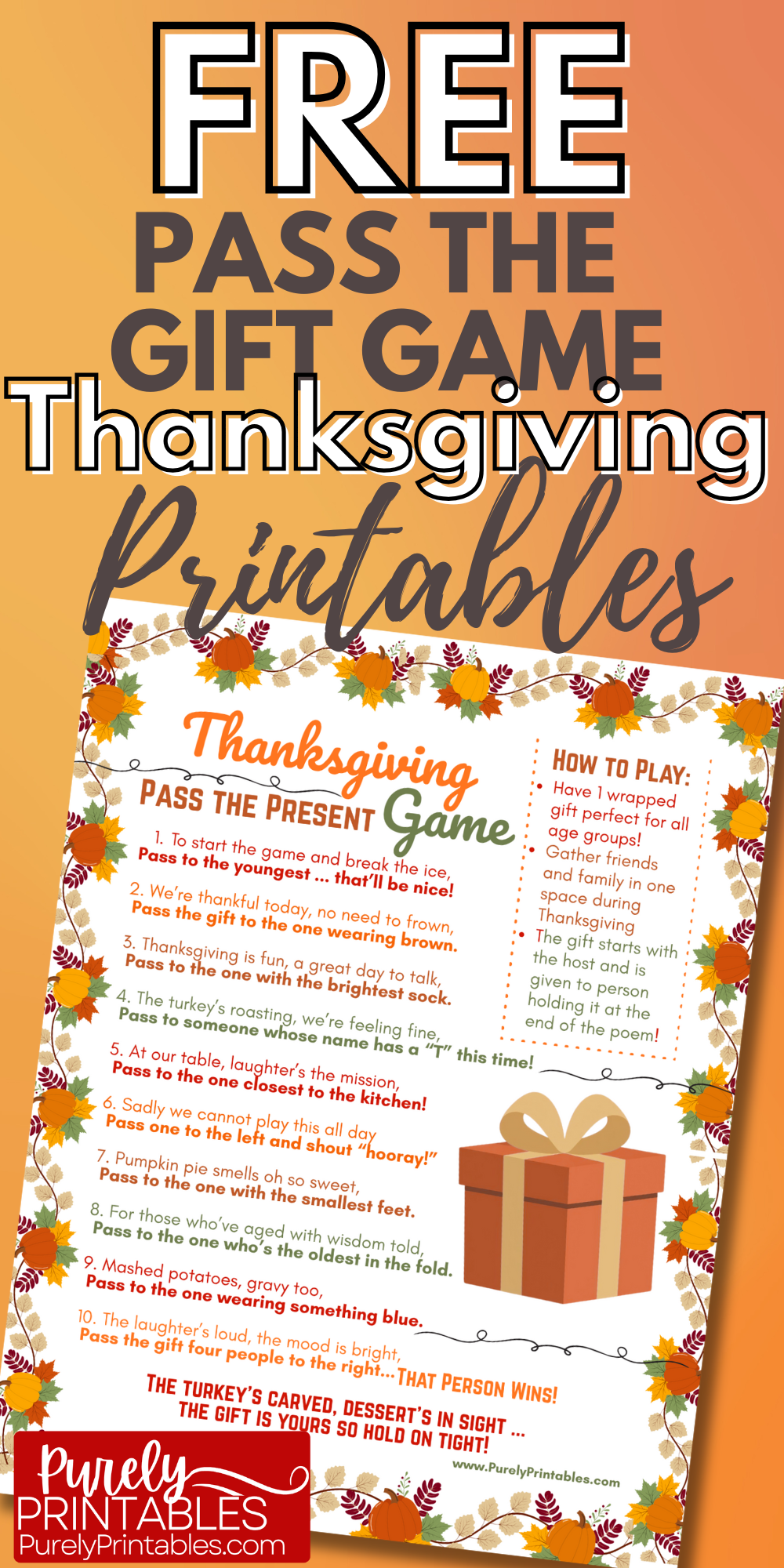 Thanksgiving Pass The Present Game Free Printable
