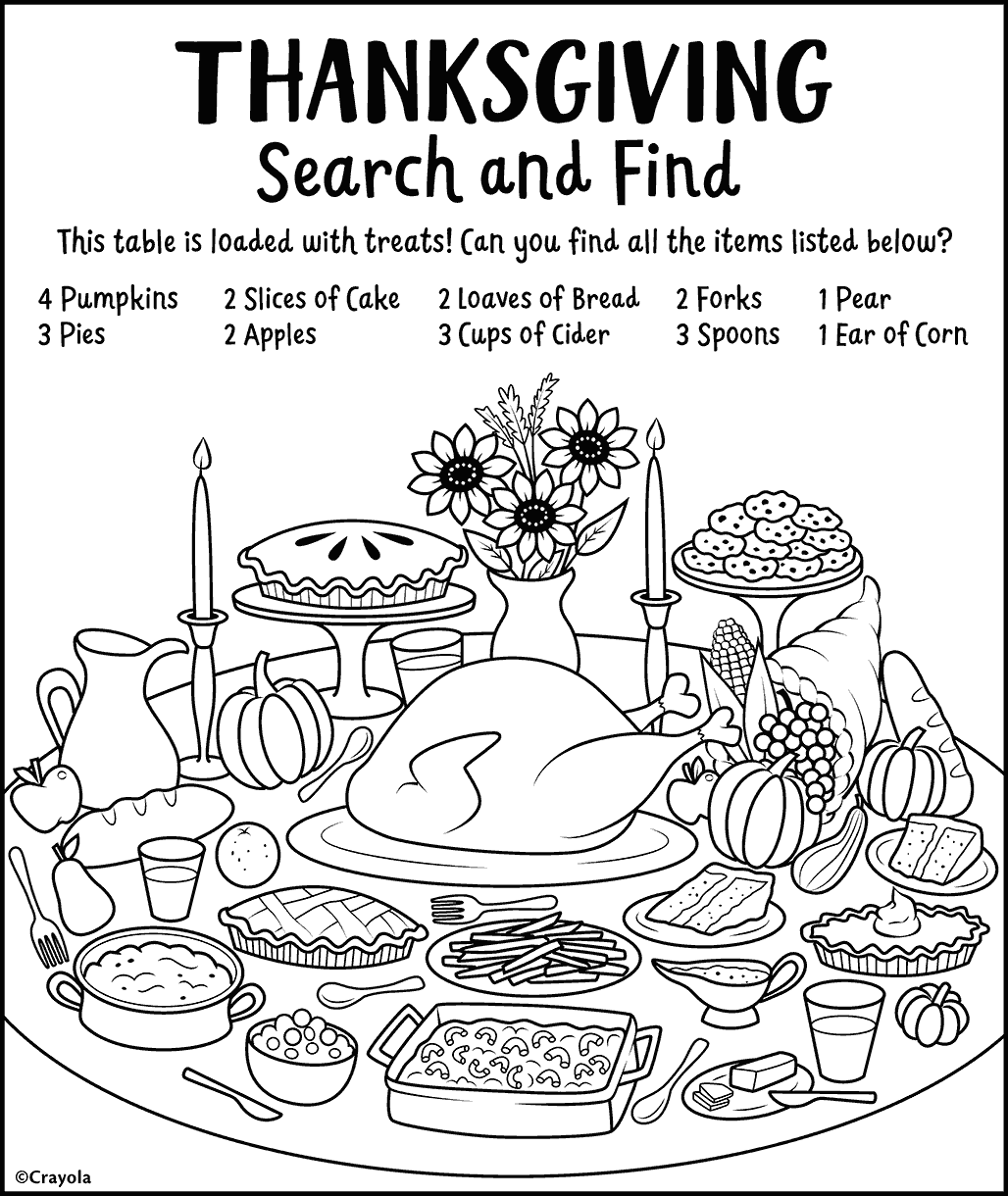 Thanksgiving Search And Find Coloring Page