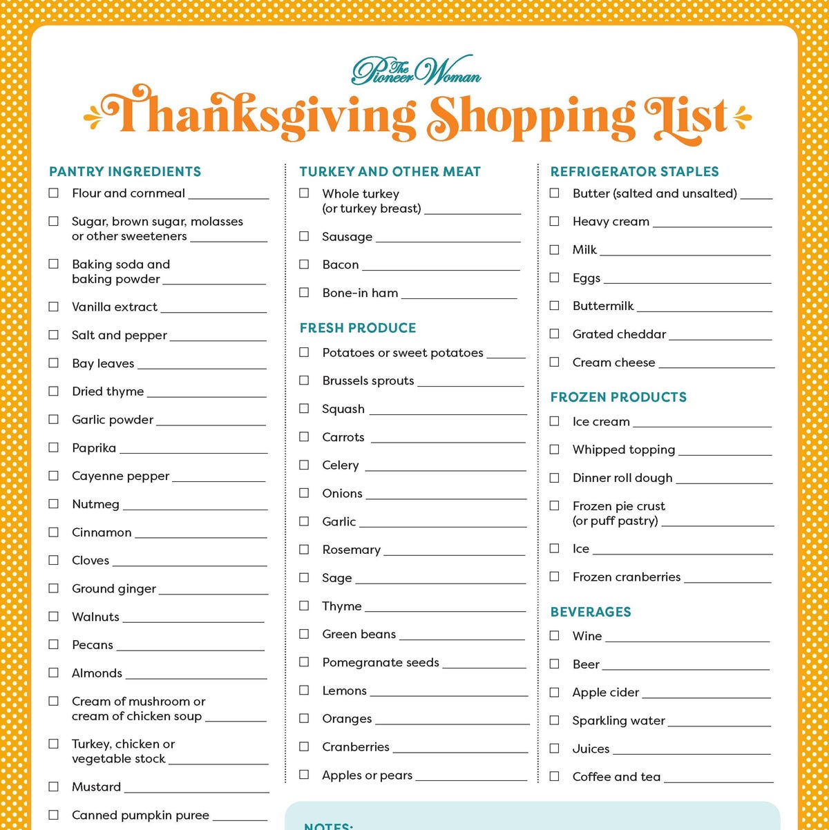 Thanksgiving Shopping List