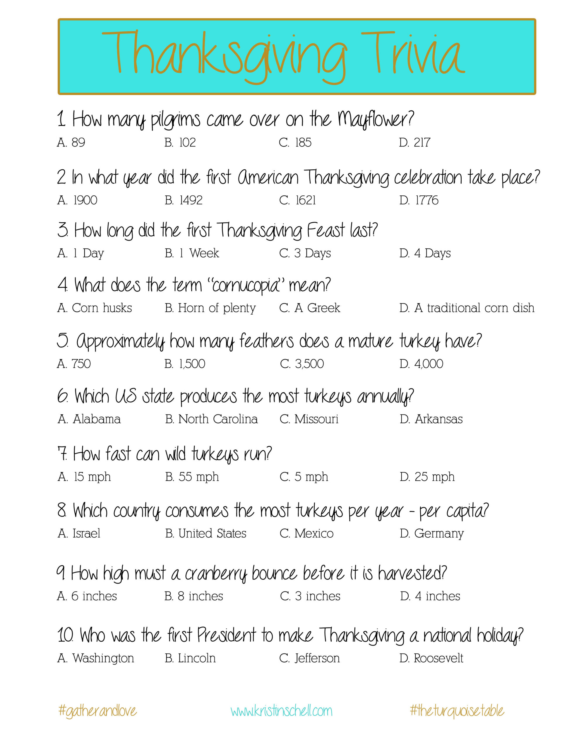 Thanksgiving Trivia A Printable For Your Gathering