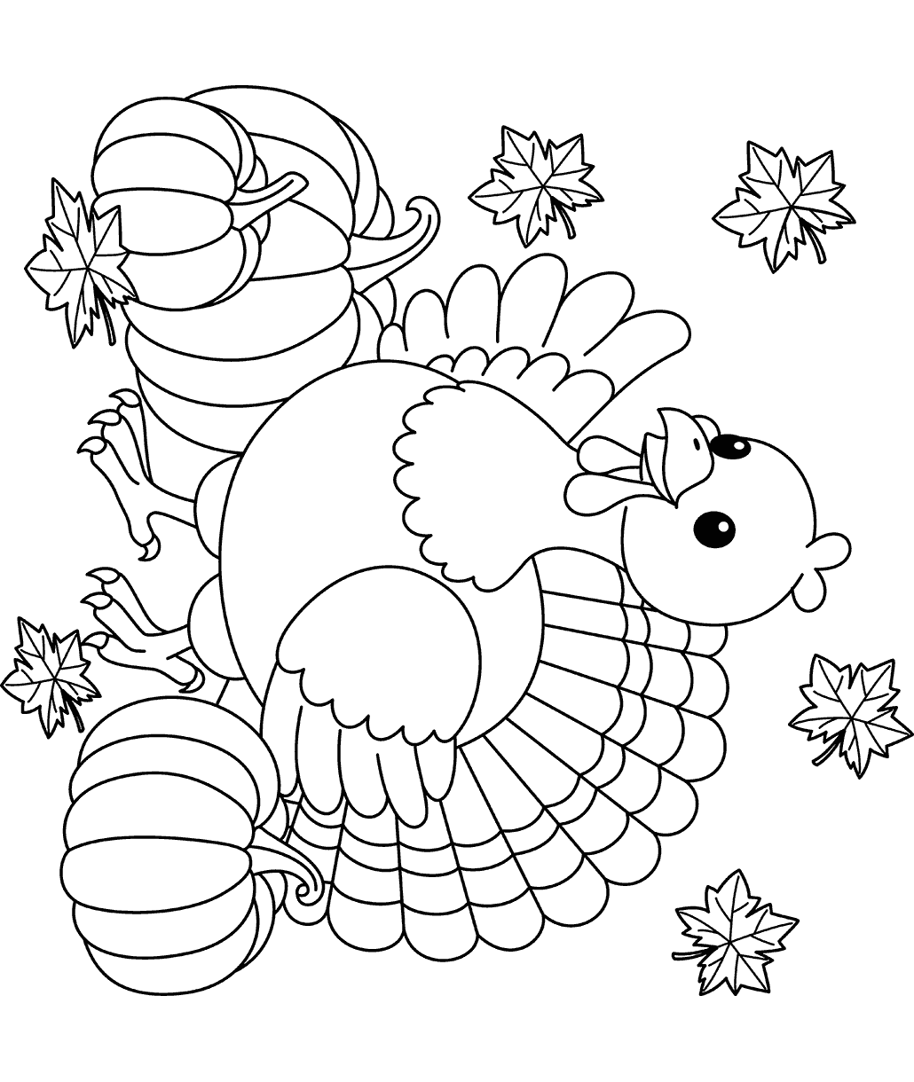 Thanksgiving Turkey With Pumpkins Coloring Page