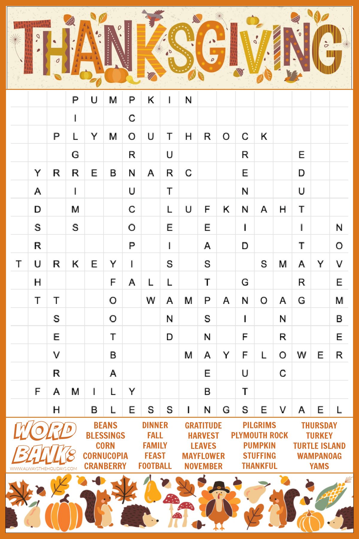 Thanksgiving Word Search