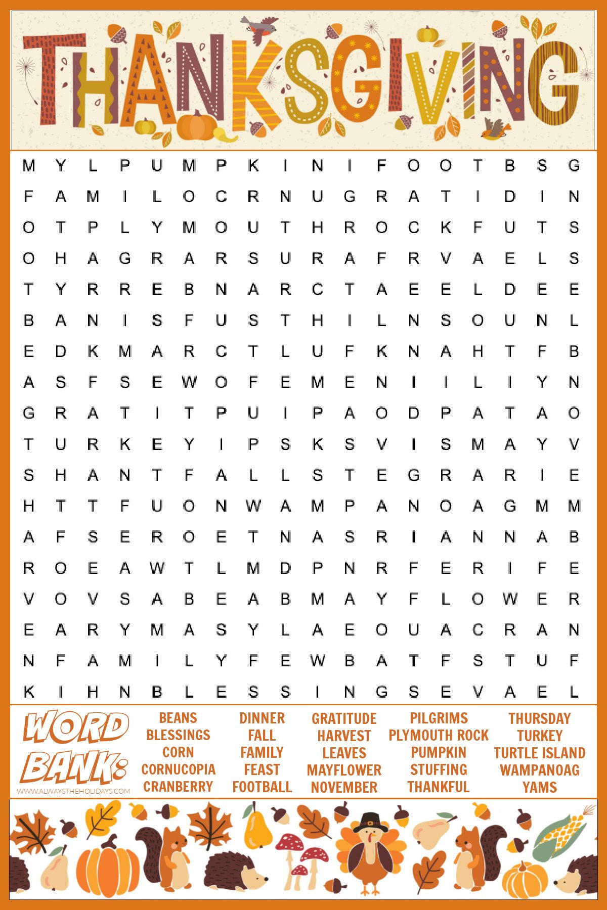 Thanksgiving Word Search