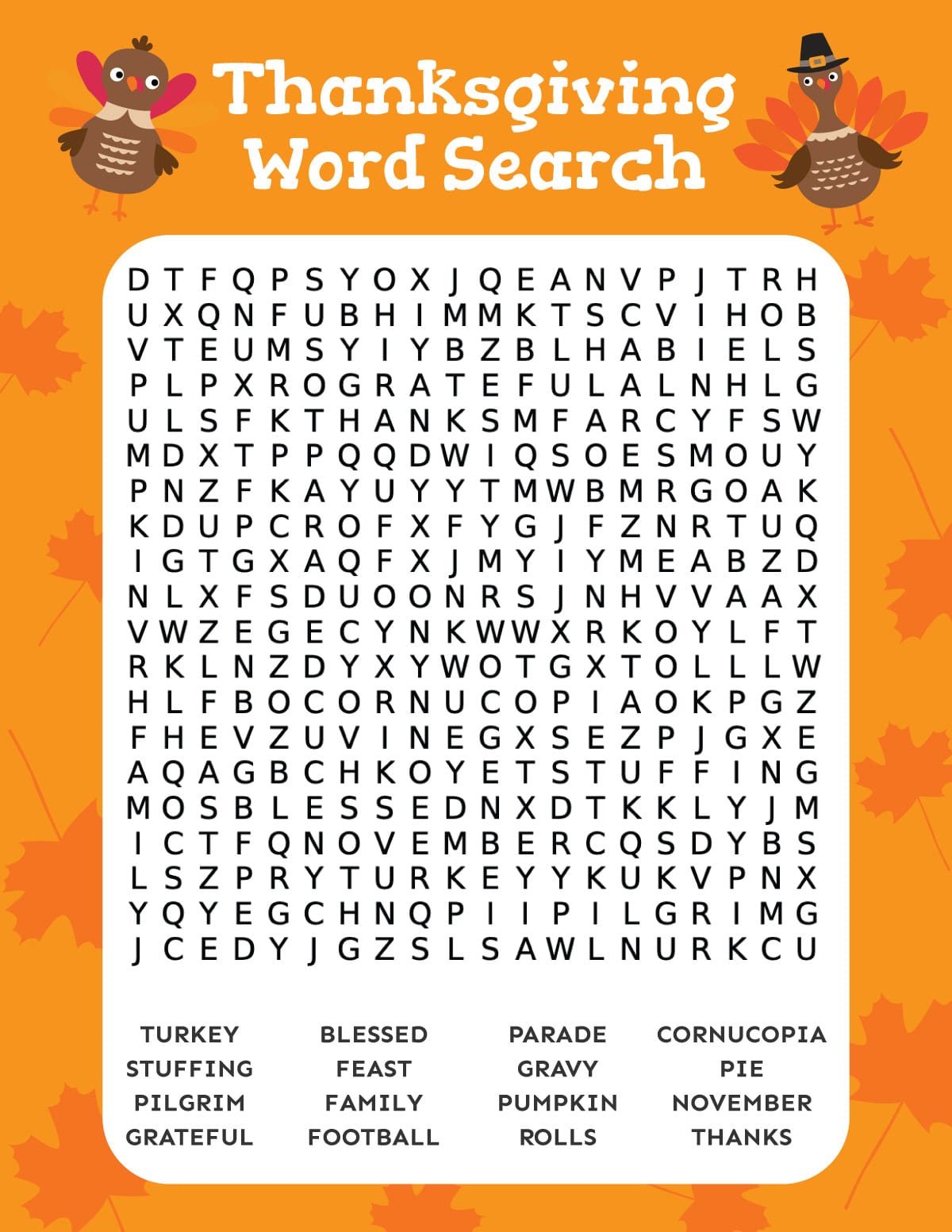 Thanksgiving Word Search
