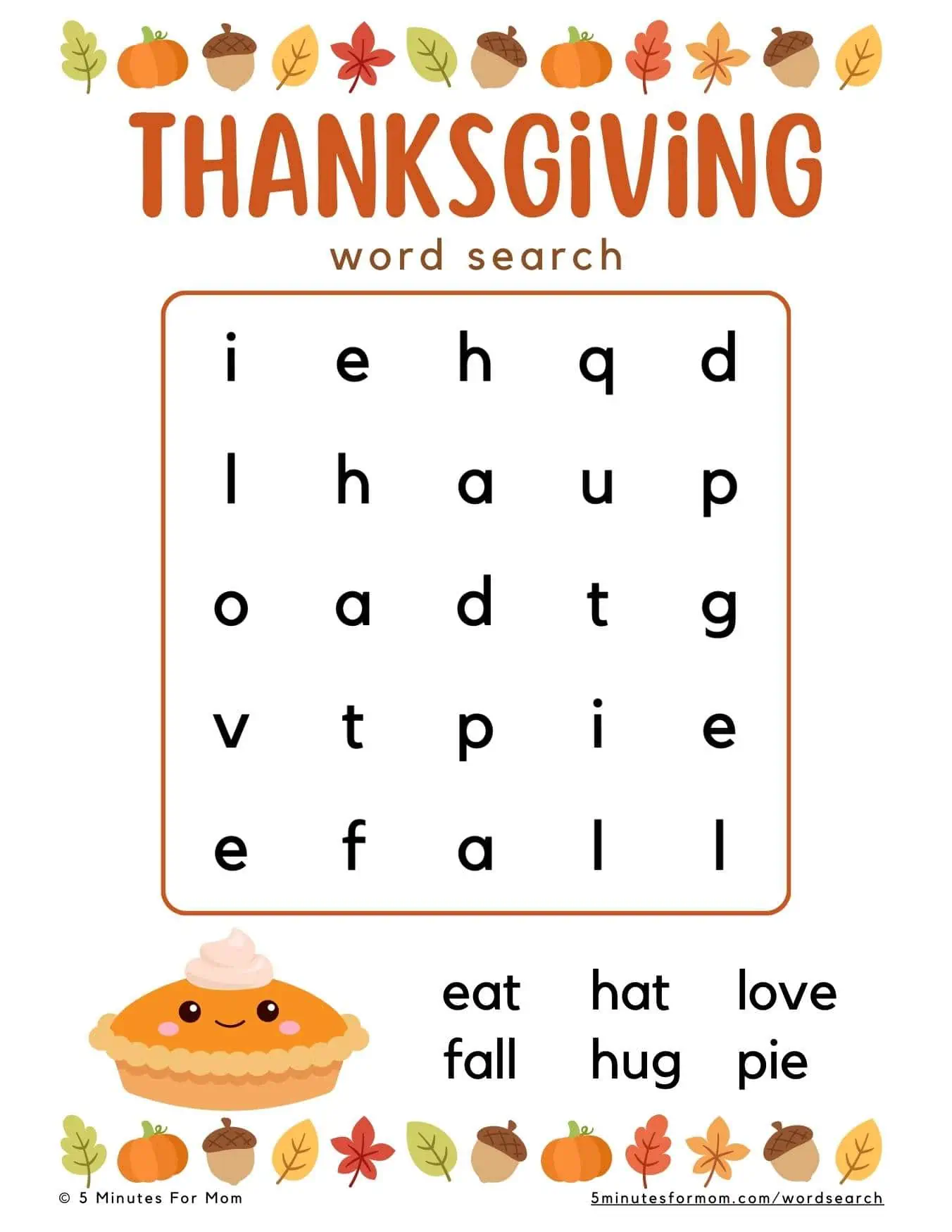 Thanksgiving Word Search