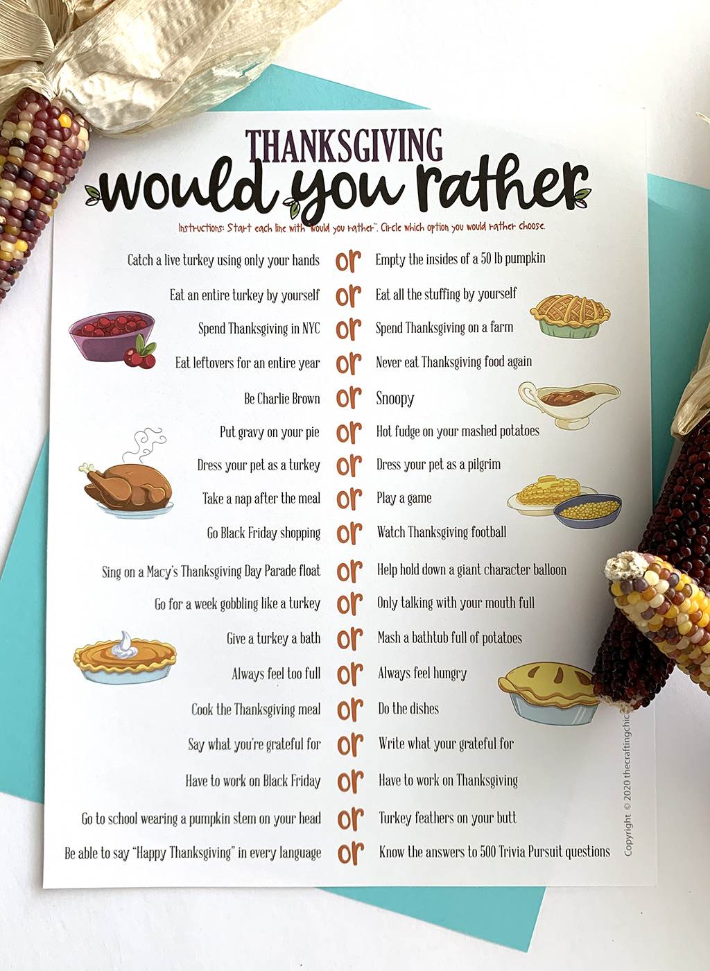 Thanksgiving Would You Rather Free Printable