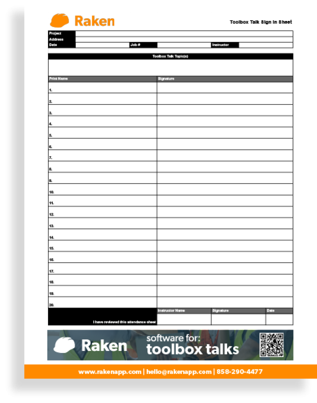 Toolbox Talk Sign In Sheet Template