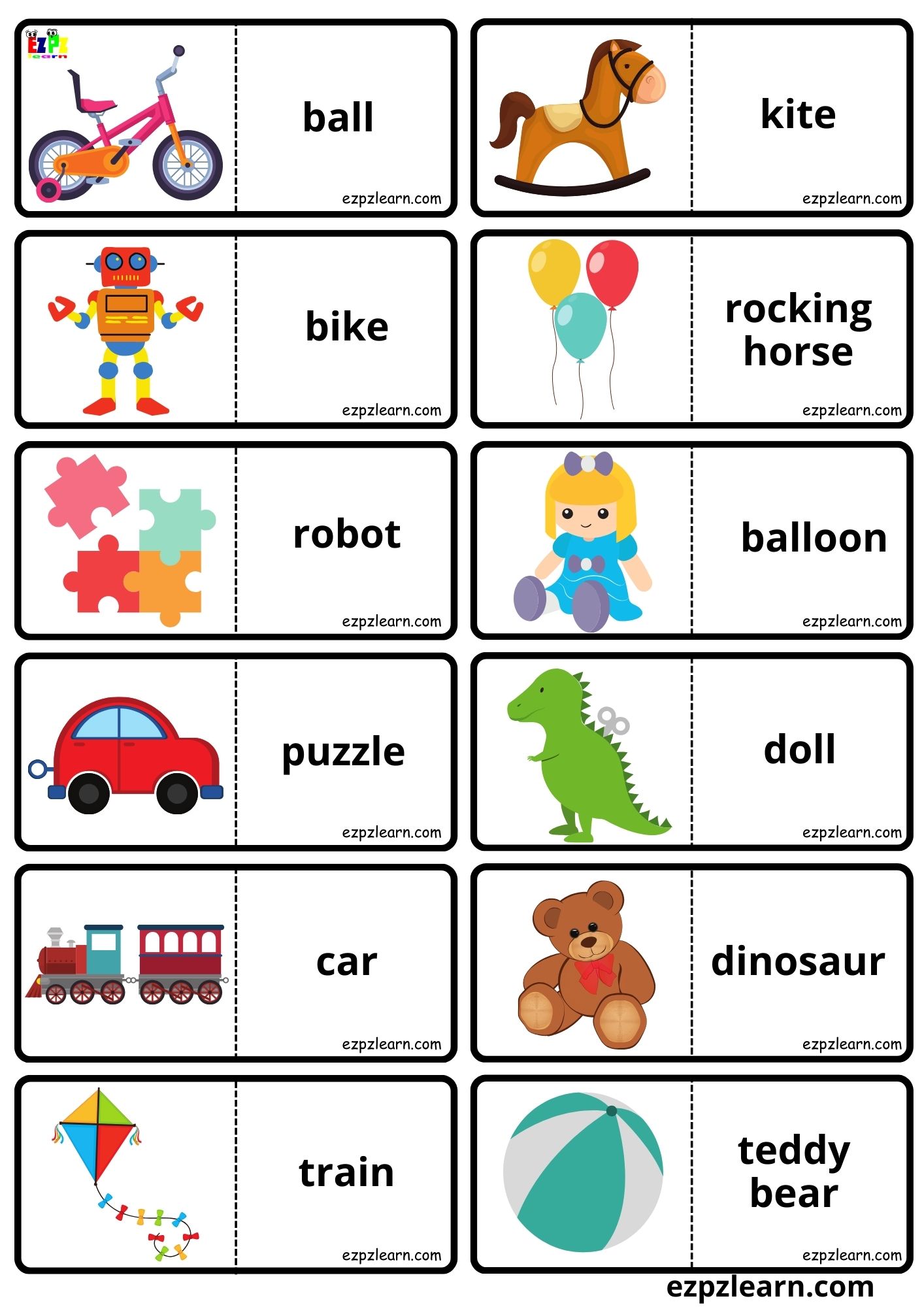 Toys Vocabulary Dominoes Matching Game For Kids And English Language Learners Free Pdf Download Games