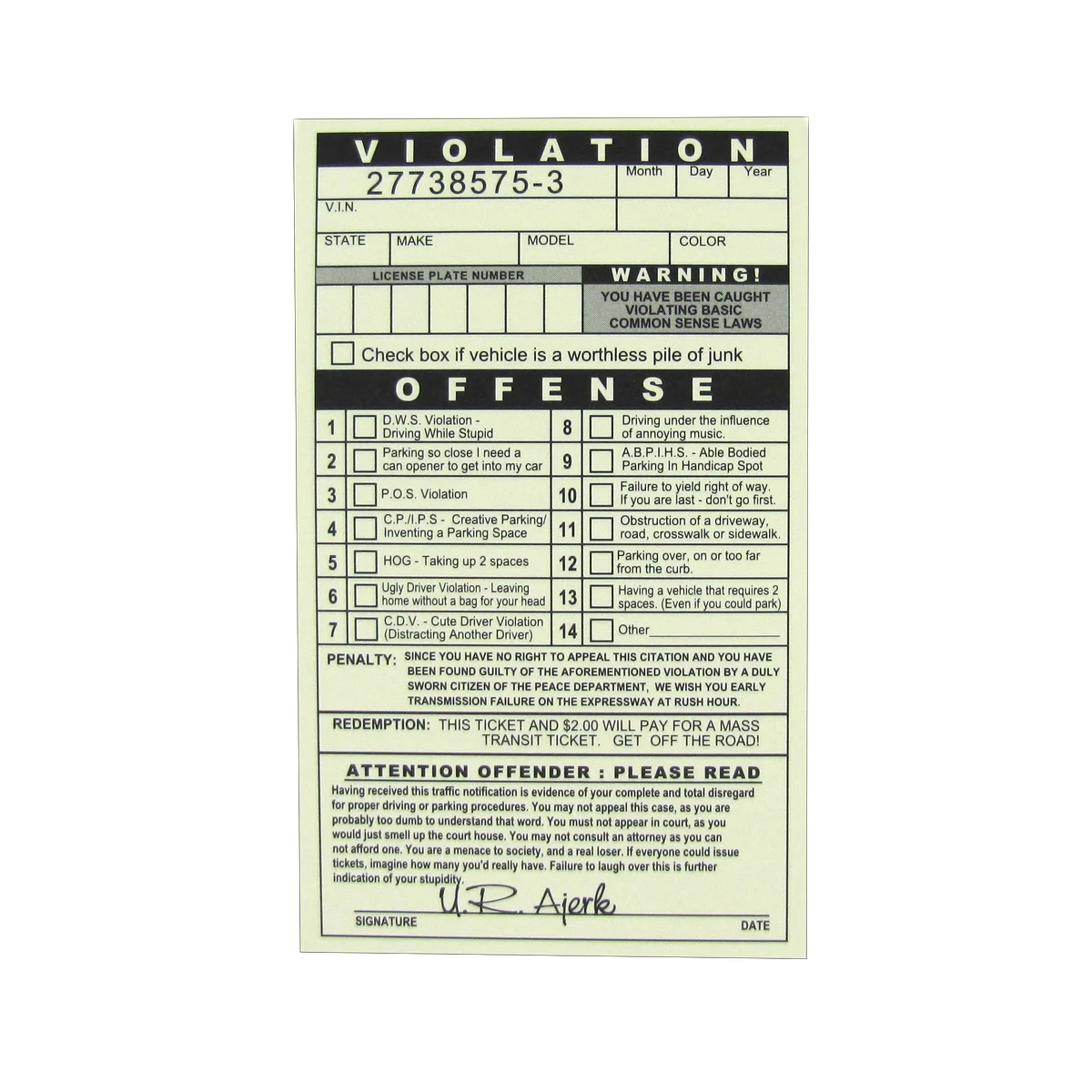 fake parking ticket printable free