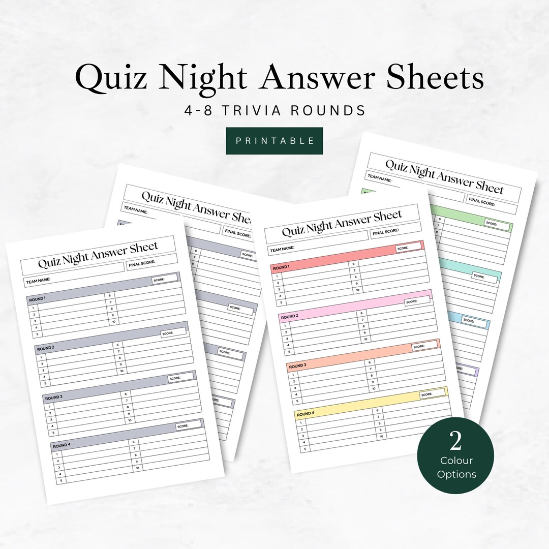 Trivia Night Answer Sheet 4 8 Rounds Trivia Night Answer Sheet 4 8 Rounds