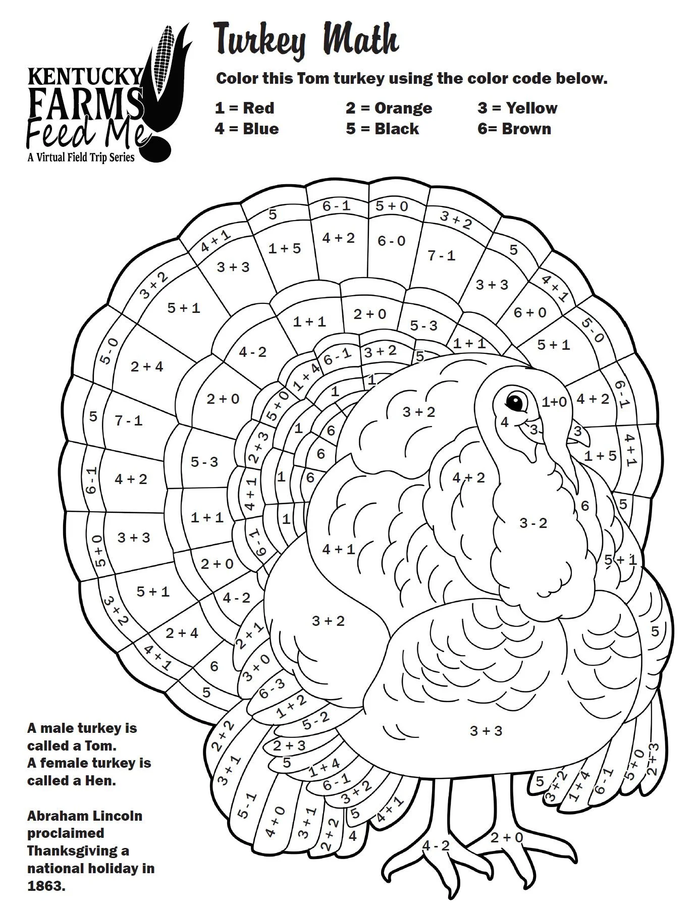 Turkey Math Coloring Sheets