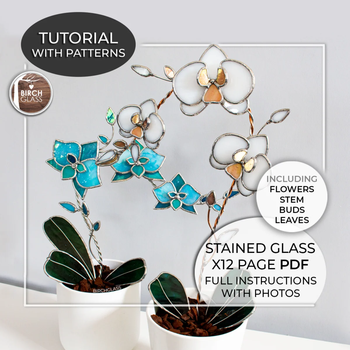 free printable stained glass orchid plant patterns