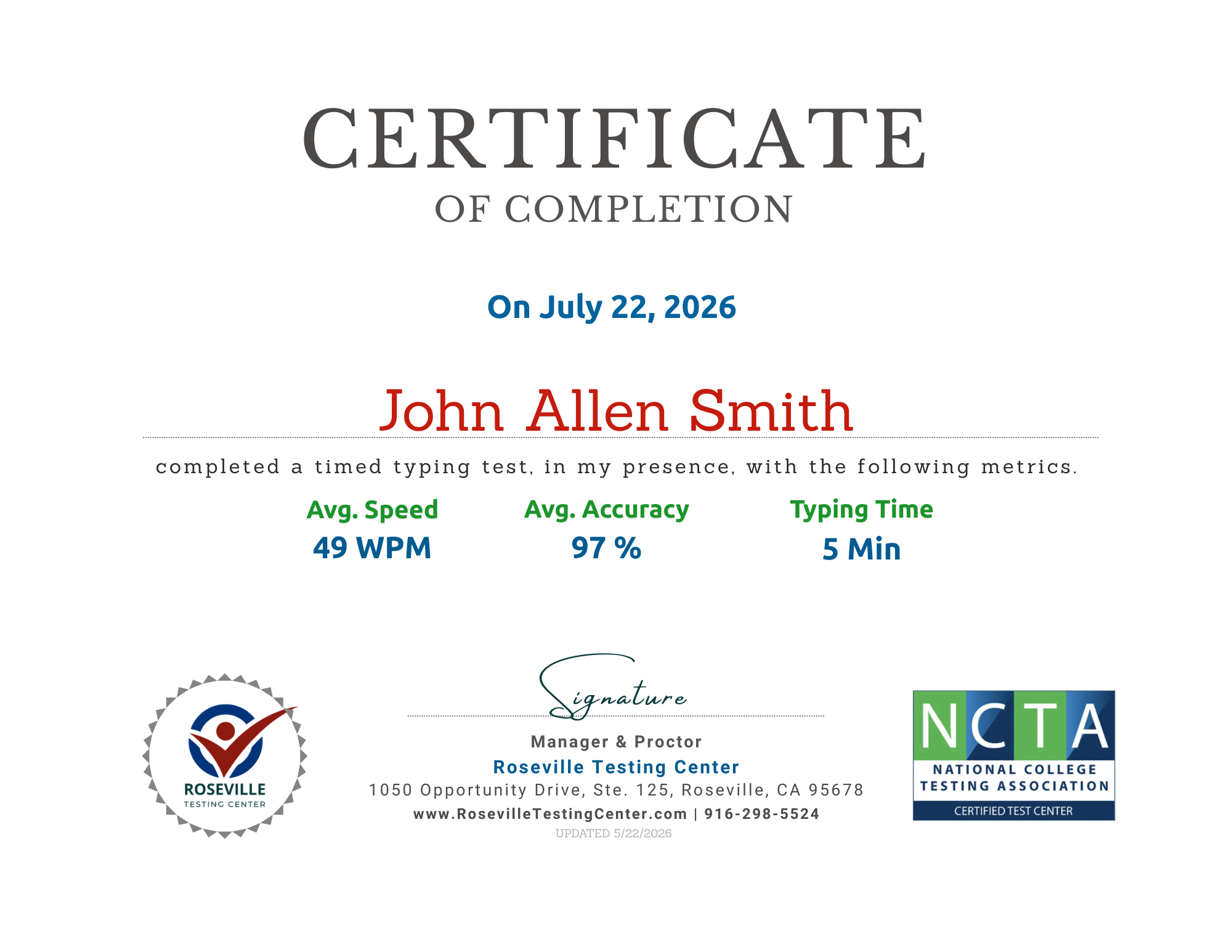 free typing test with printable certificate