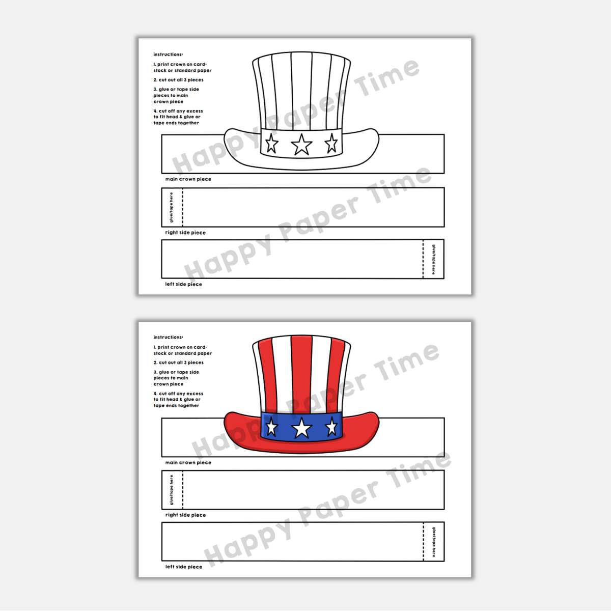 Uncle Sam Hat Paper Crowns Printable America Coloring Craft Activity