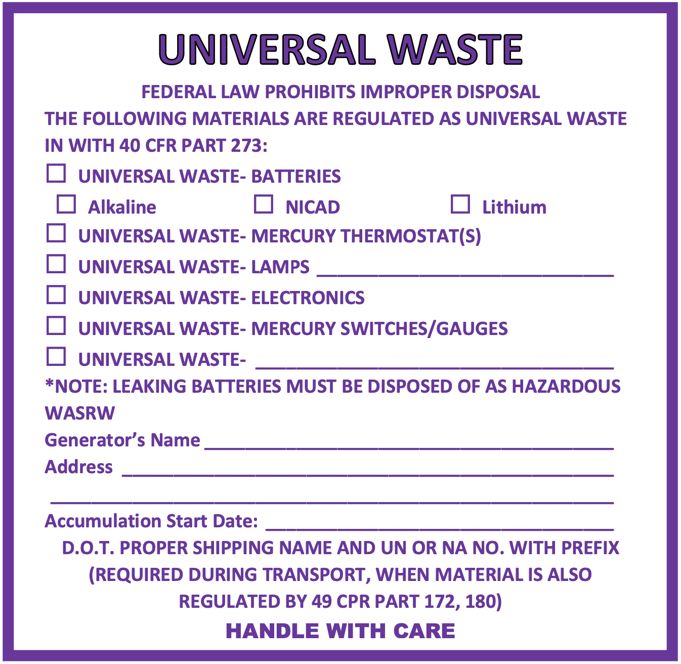 Universal Waste Labels