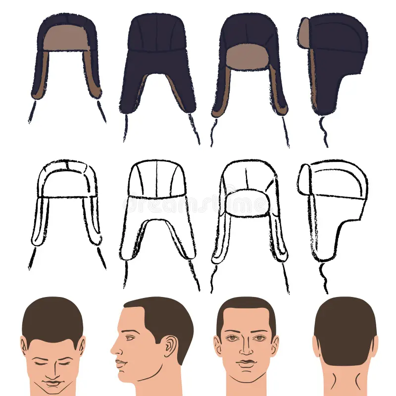 Ushanka Russian Winter Hat Outlined Template Man Head Set Ushanka Russian Winter Hat Man Head Set Outlined Oil Pastel Image107125046