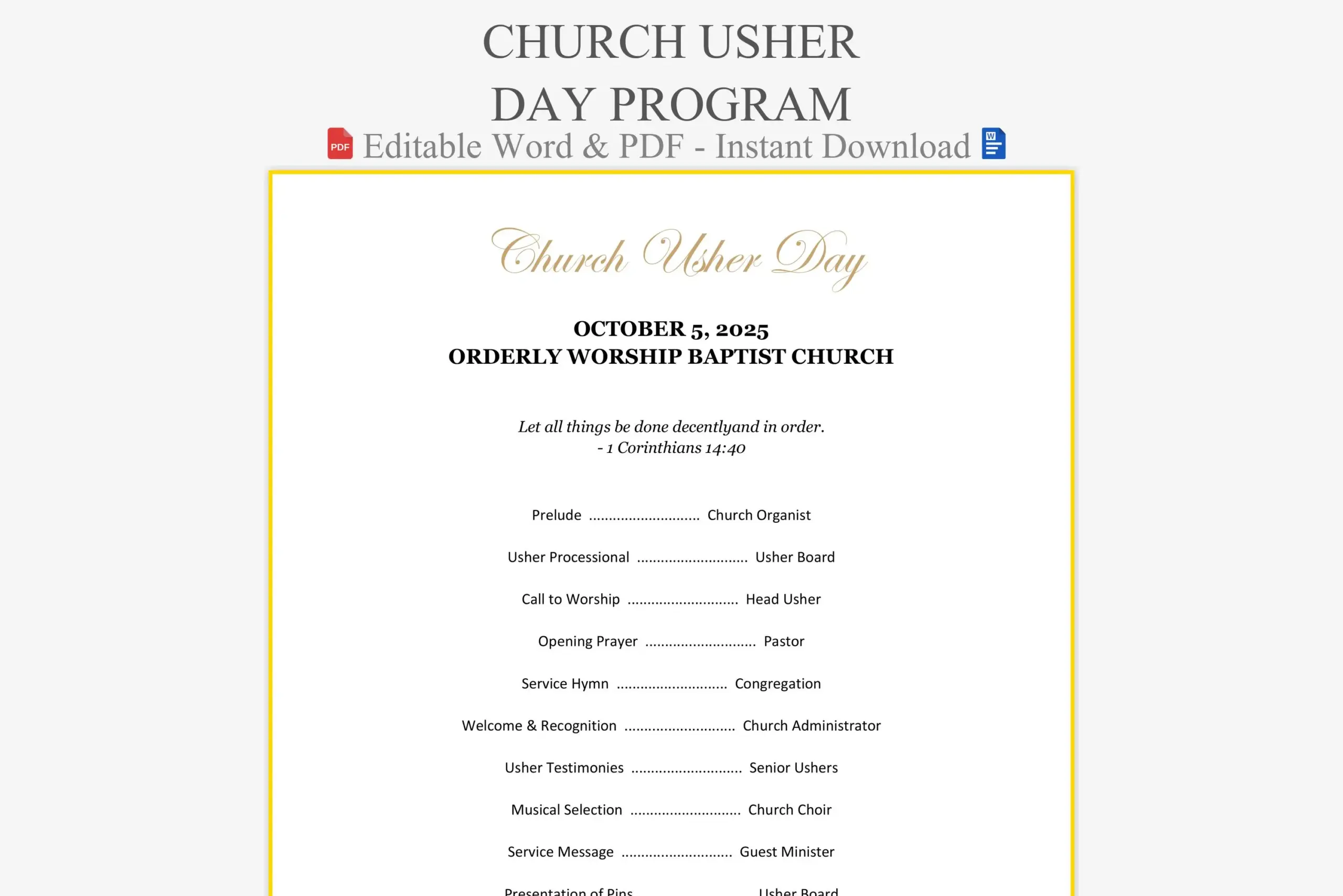 Usher Day Program Service Template Usher Day Program Service Template