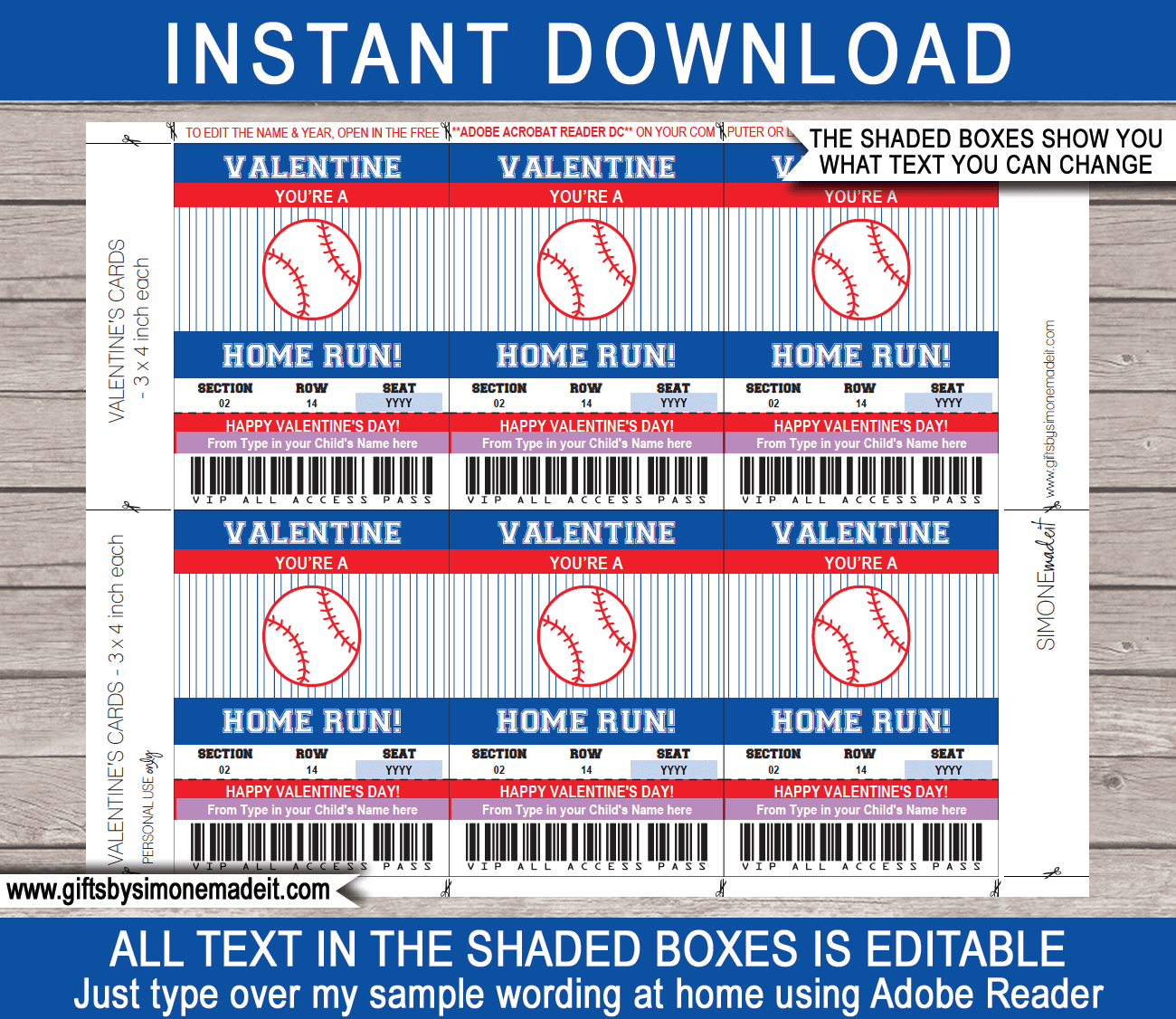 Valentines Baseball Class Gift Card