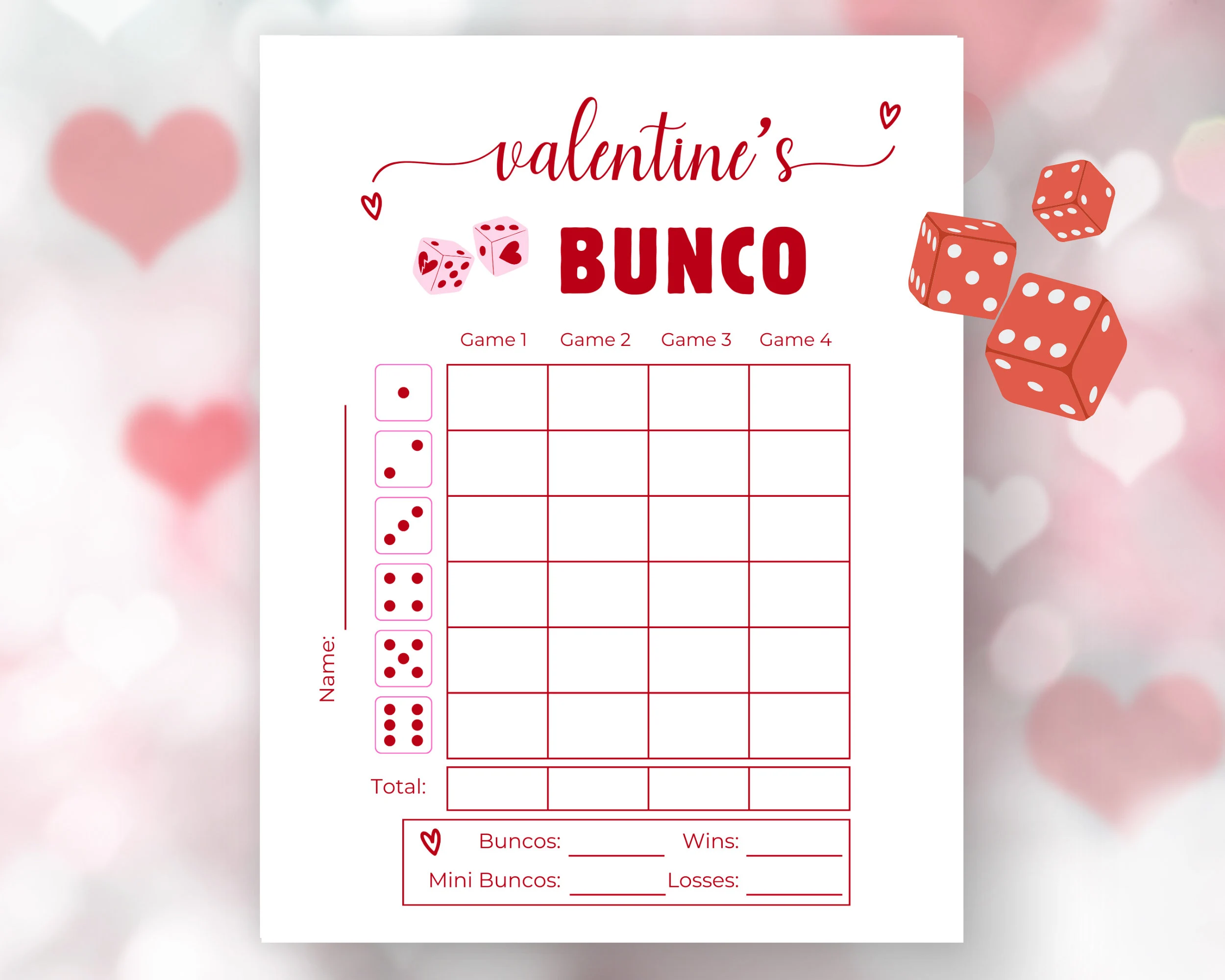 Valentines Bunco Score Sheets Valentine