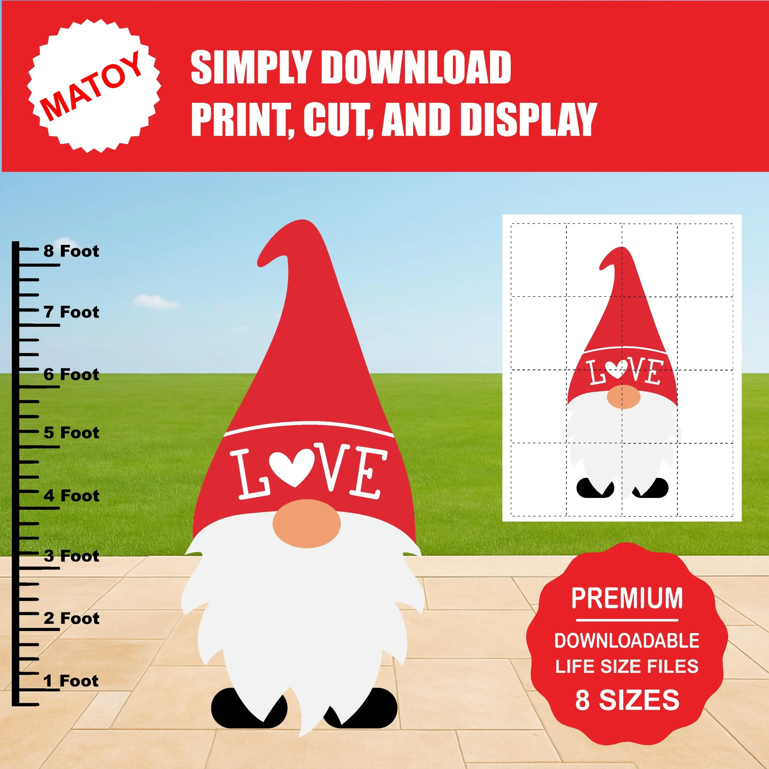 Valentines Day Gnome Template Printable