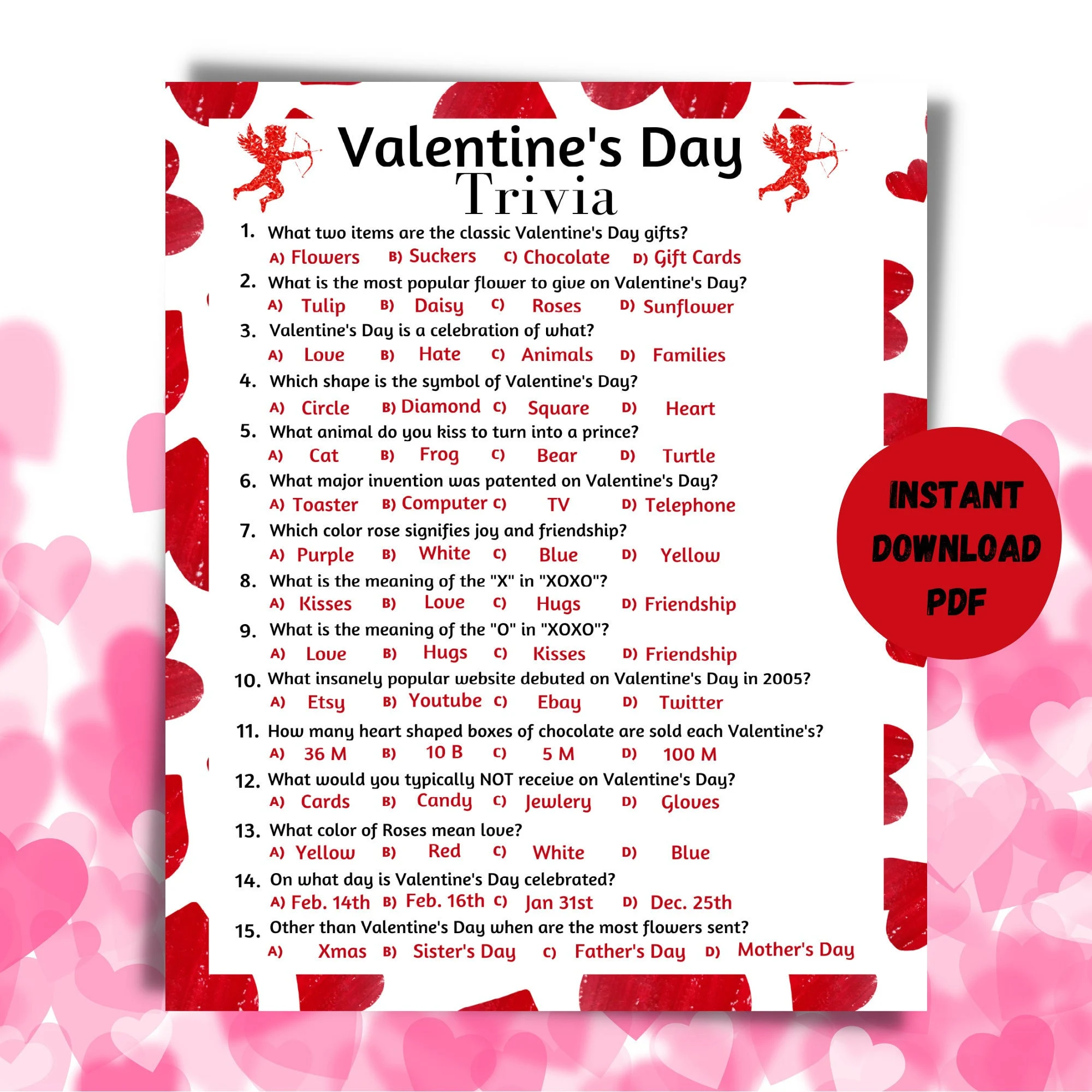 Valentines Day Printable Trivia Game
