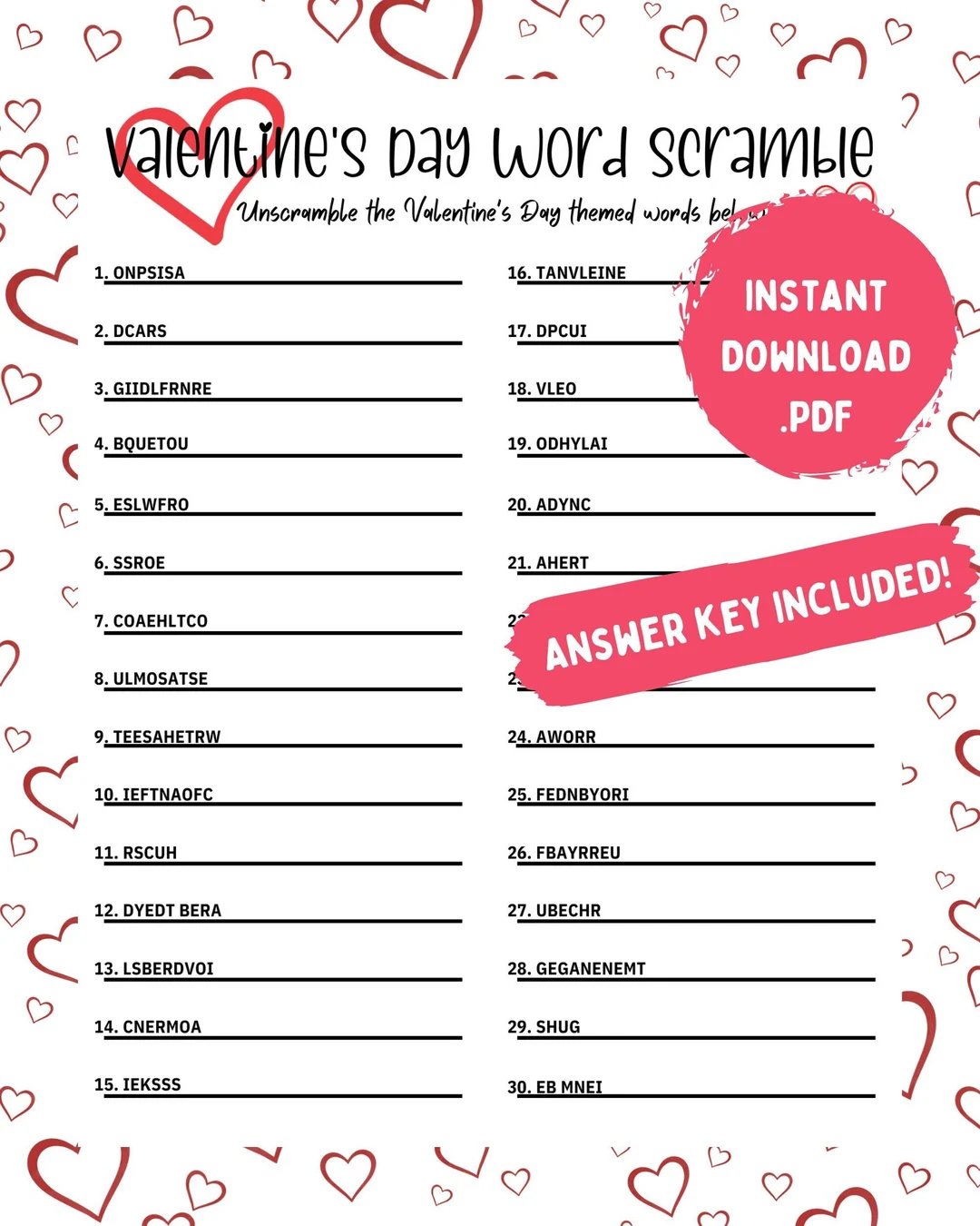 Valentines Day Word Scramble Game Valentines Day Word Scramble Game