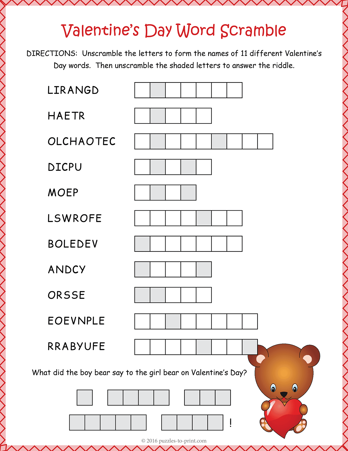 Valentines Day Word Scramble shtml