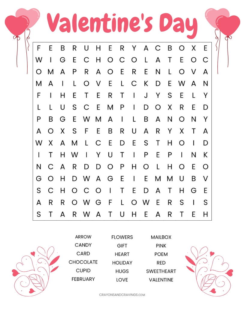 Valentines Day Word Search Printable