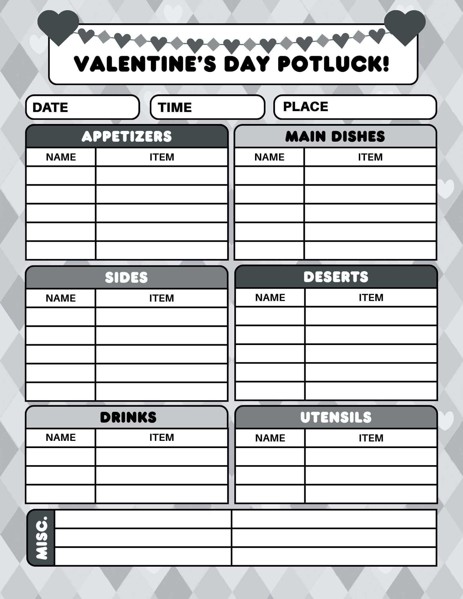 printable valentines potluck sign up sheet