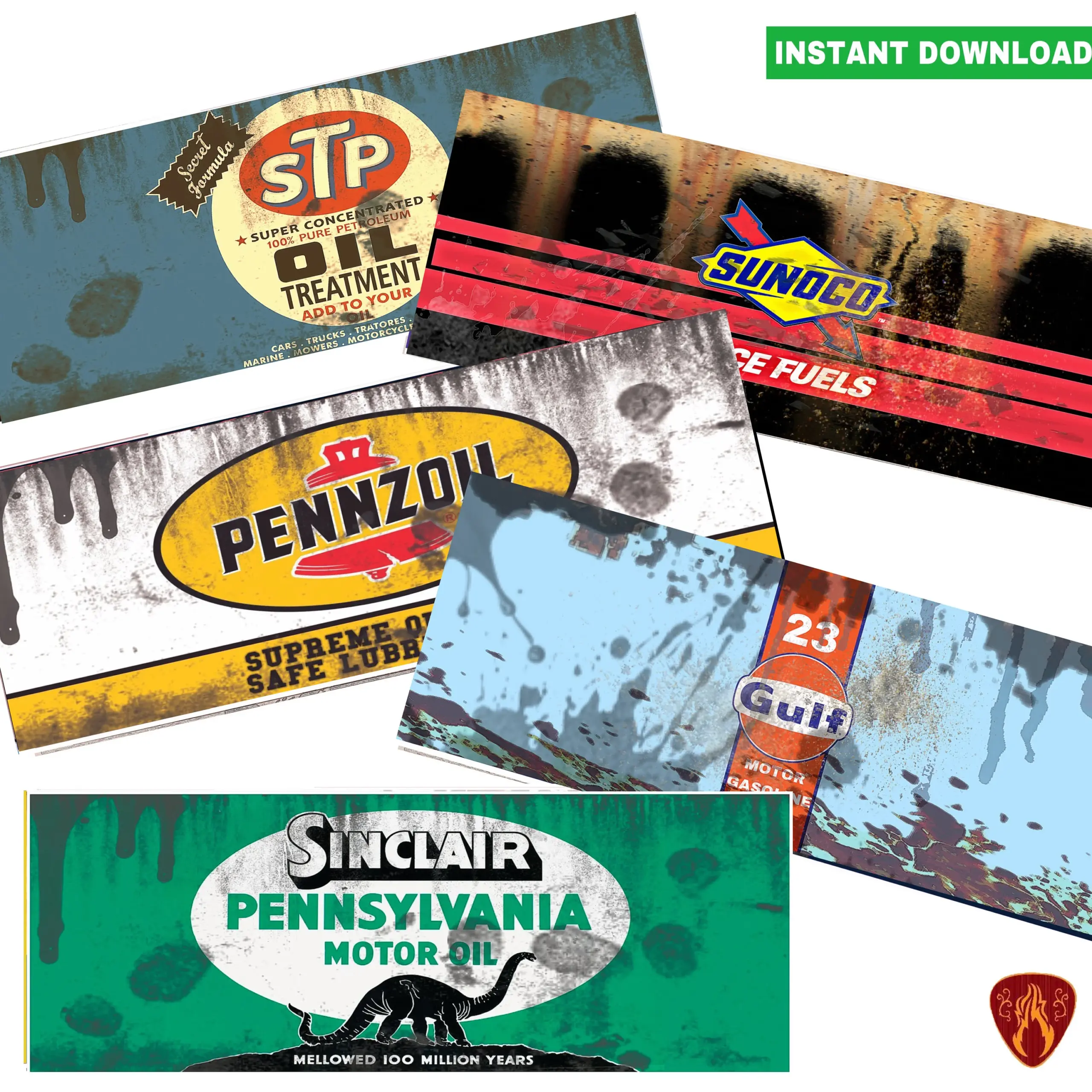 Vintage Motor Oil Can Labels Set Of 5