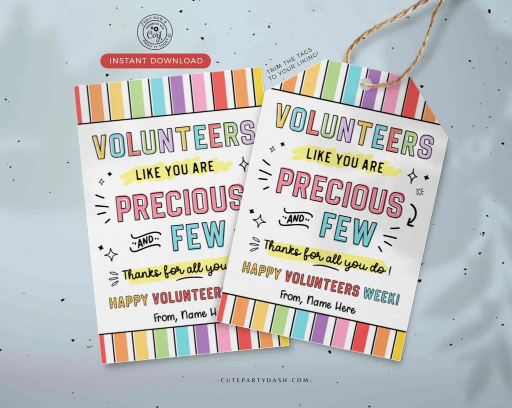 Volunteer Appreciation Gifts Tag Editable Printable Volunteer Thank You Card Employee Appreciation Week Staff Team Member Instant Download