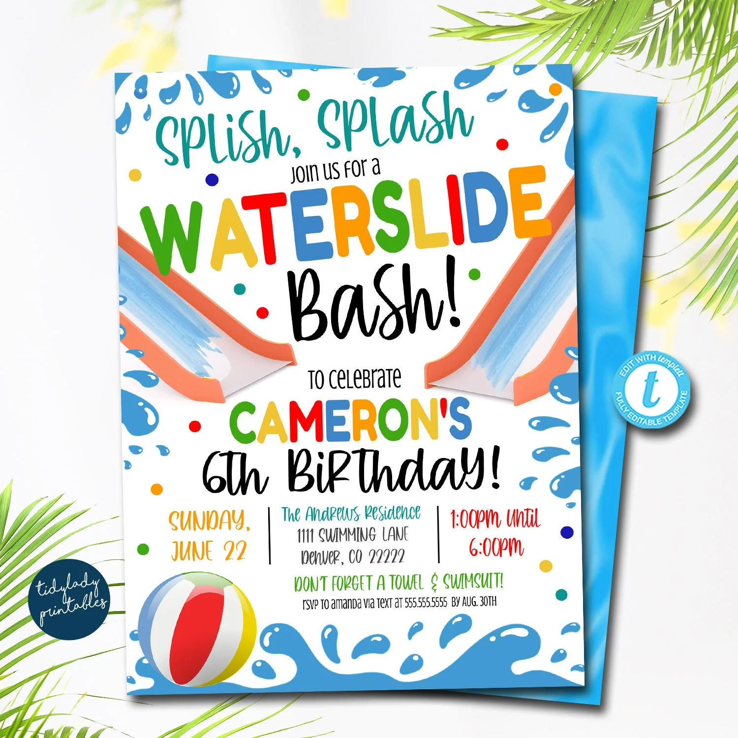 Water Slide Birthday Invitationbackyard 52828