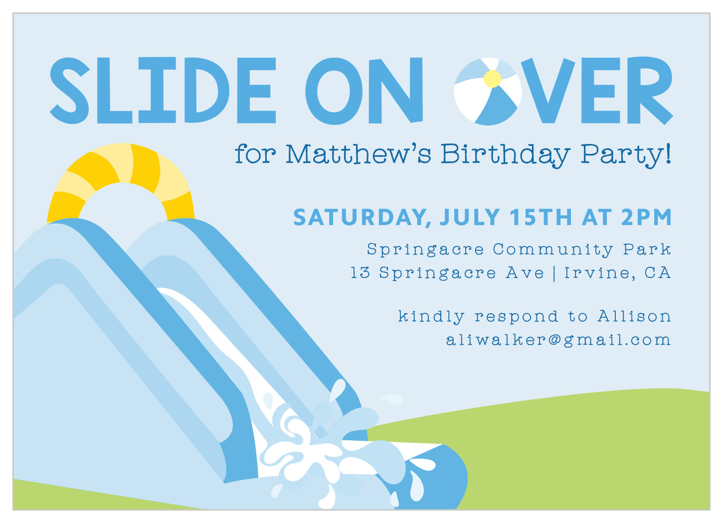 Water Slide Fun Childrens Birthday Invitations