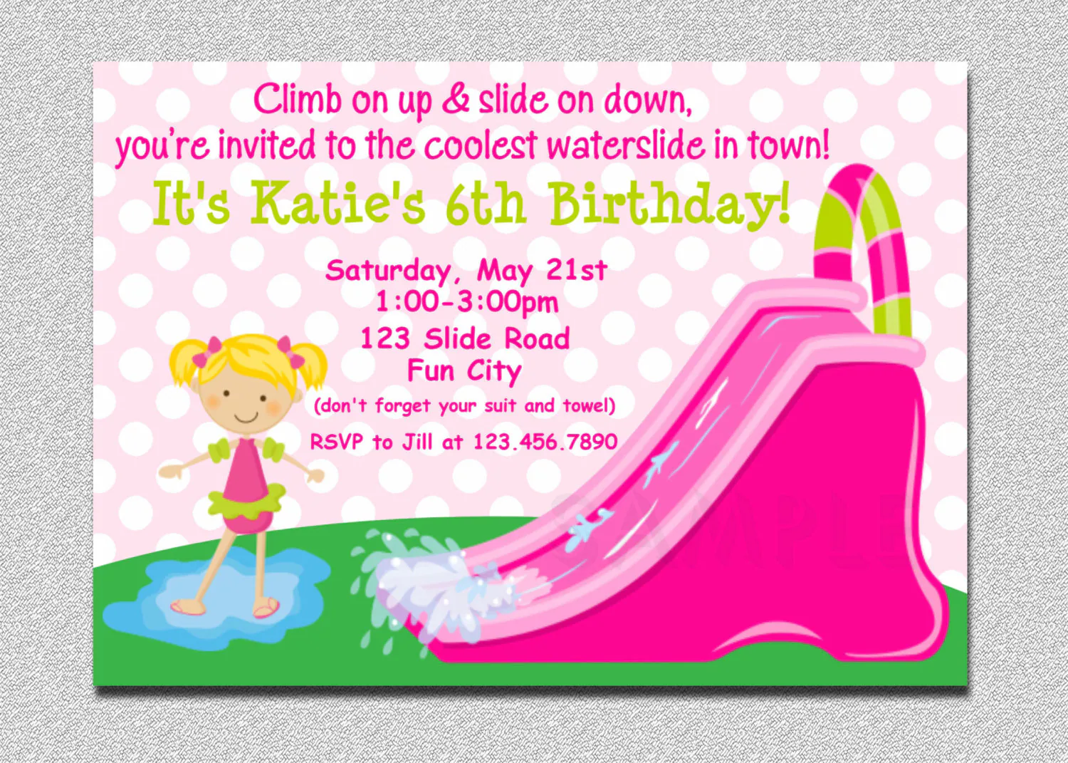 Waterslide Birthday Party Invitation