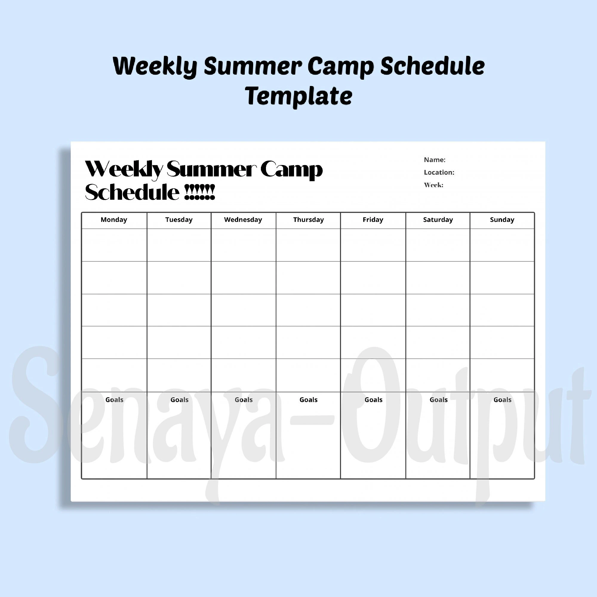 Weekly Summer Camp Schedule Template Weekly Summer Camp Schedule Template
