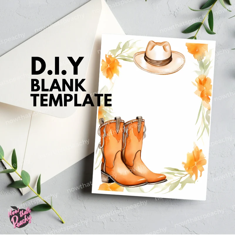 Western Cowgirl Boot Watercolor Blank Template